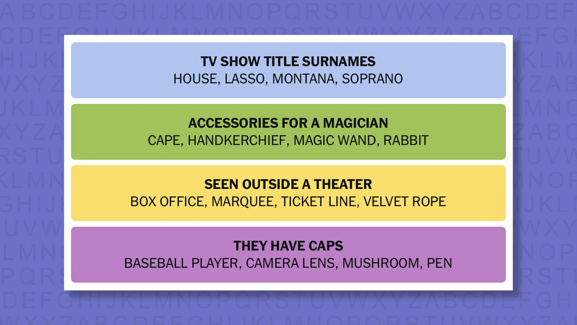 NYT Connections answers for game 1037 on purple background