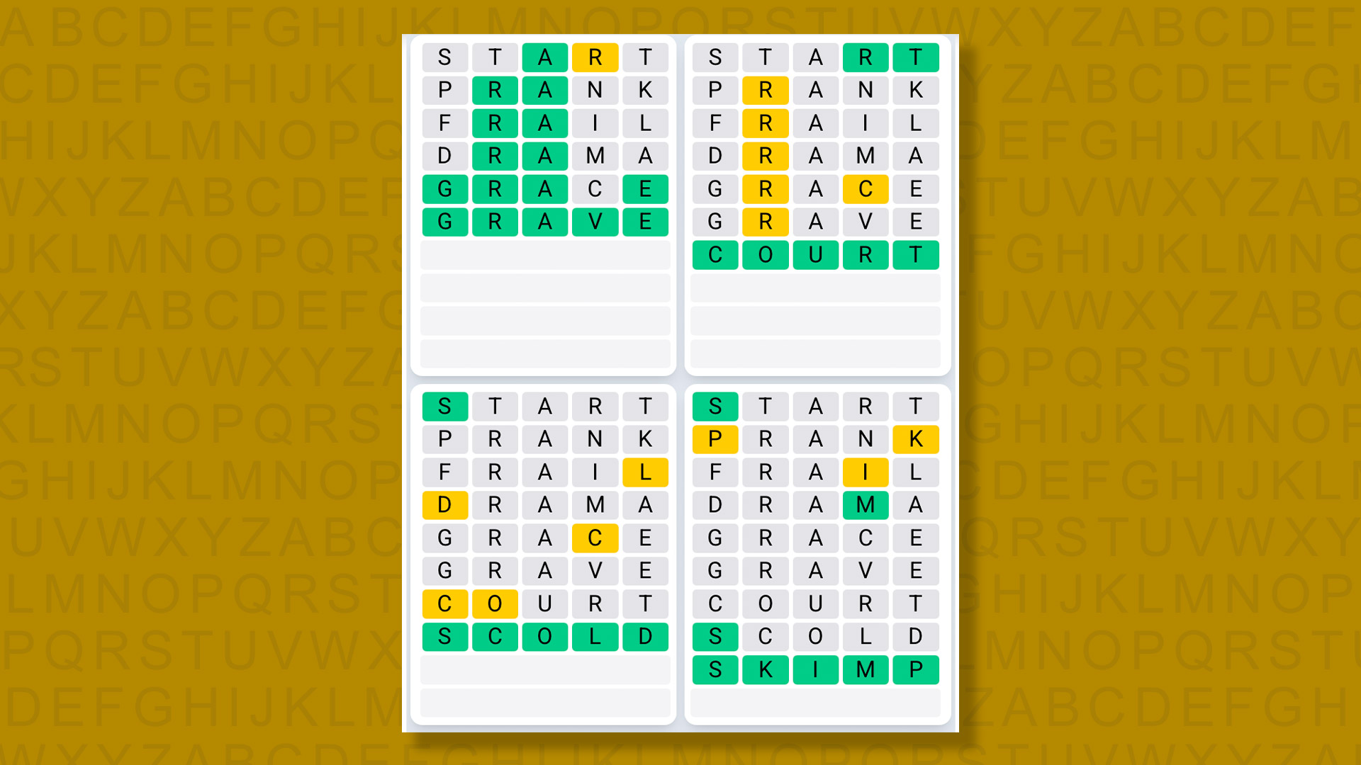 Quordle Daily Sequence Answers for the game 1540 on yellow background