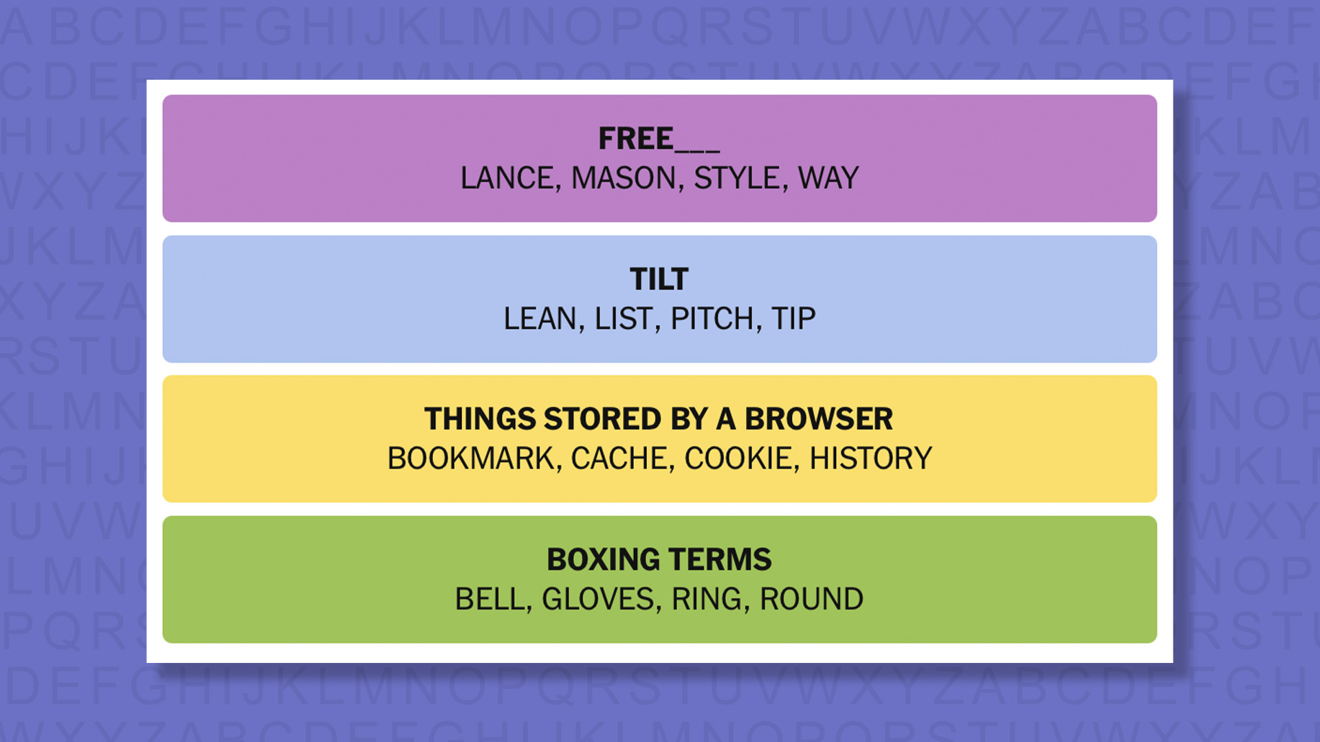 NYT Connections answers for game 1038 on purple background