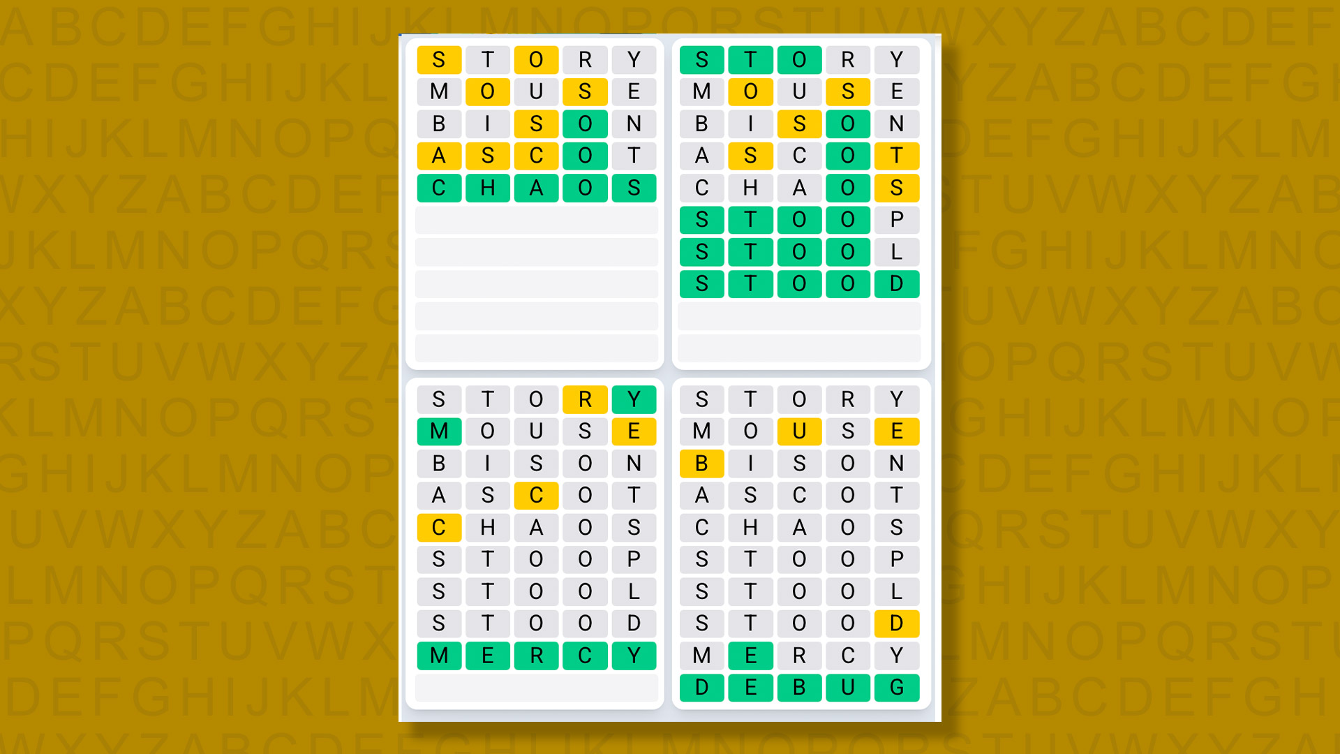 Quordle Daily Sequence answers for game 1541 on yellow background