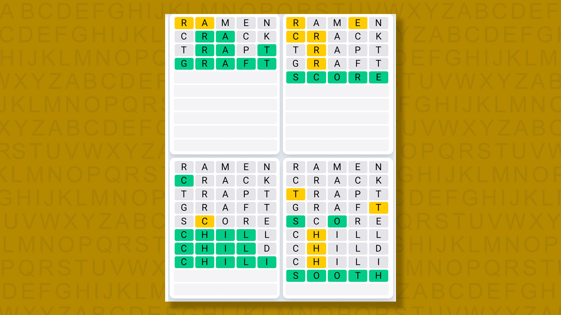 Quordle Daily Sequence answers for game 1542 on yellow background