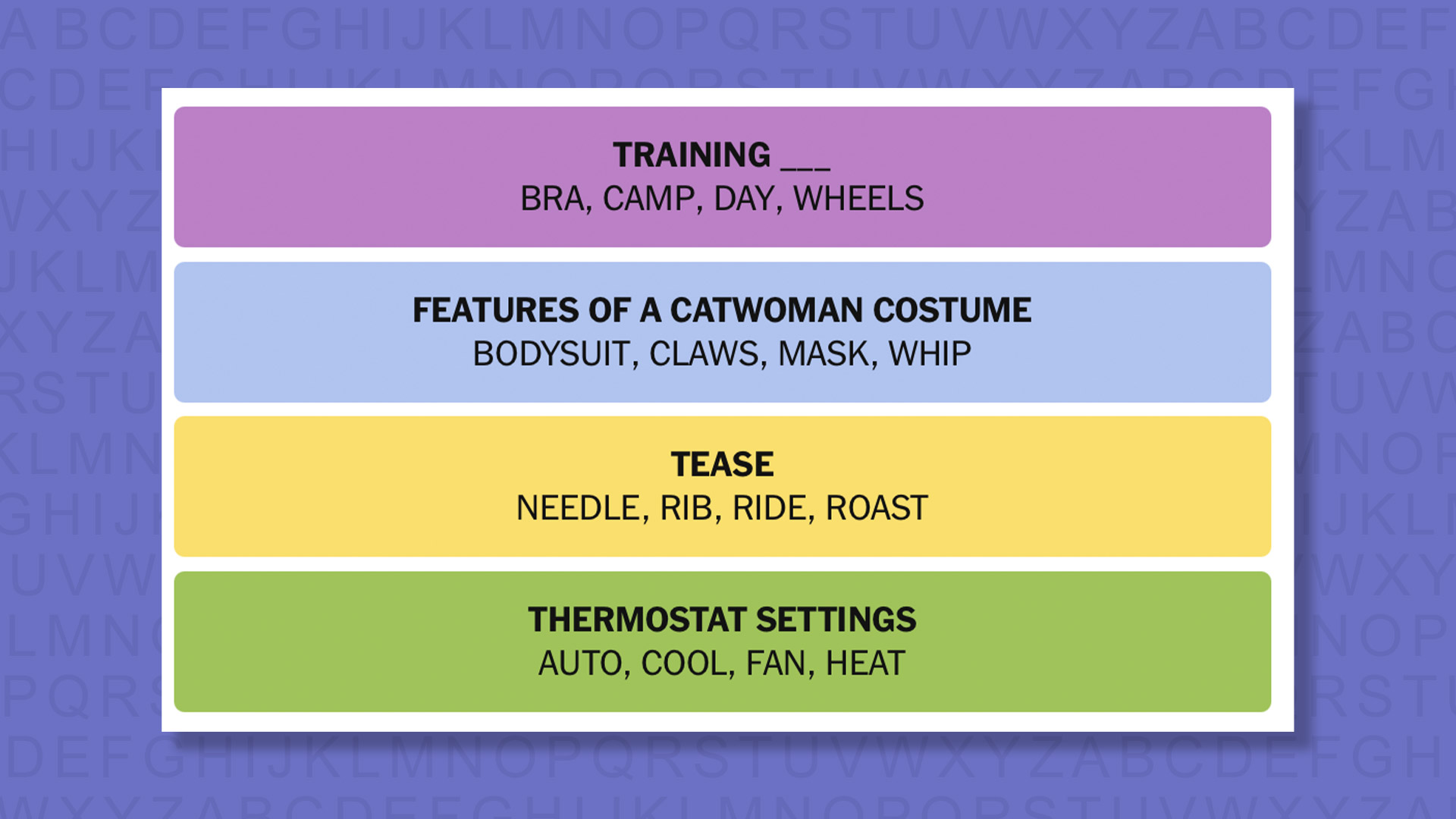 NYT Connections answers for game 1040 on purple background