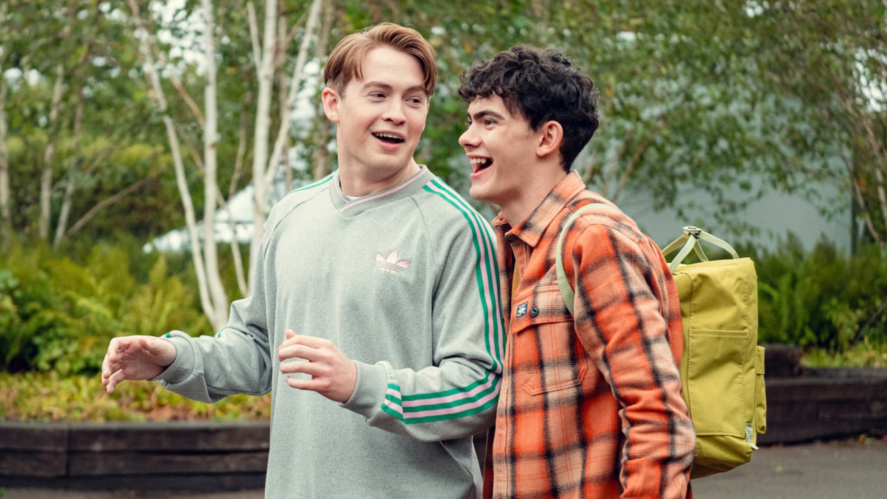 Nick and Charlie share a joke in season 3 of Heartstopper