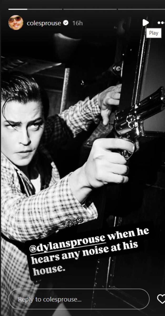 Cole Sprouse reacts when his brother Dylan confronts a house intruder