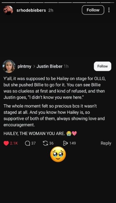 As Hailey Bieber in Billie Eilish's One Less Lonely Girl moment