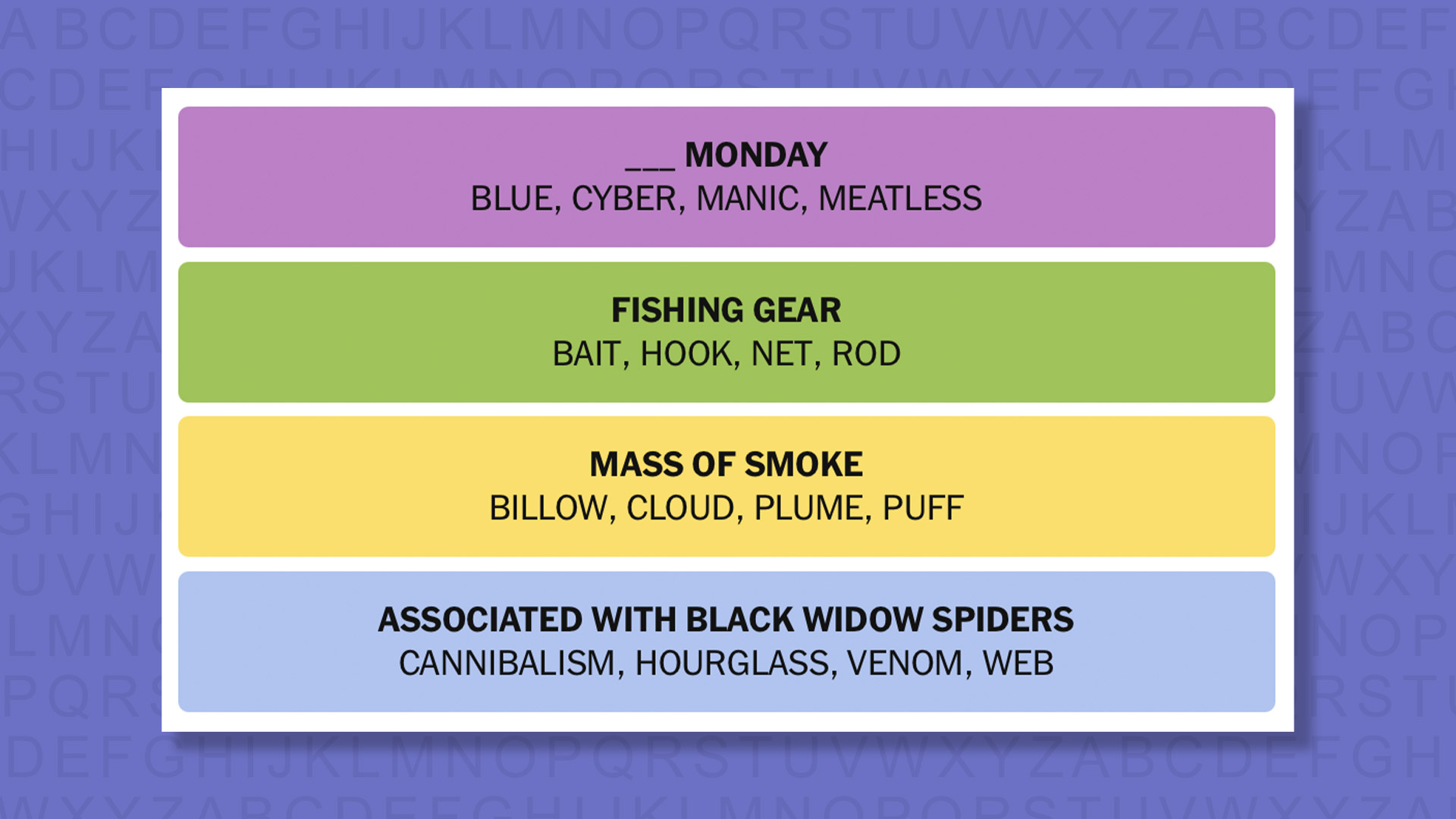 NYT Connections answers for game 1044 on purple background