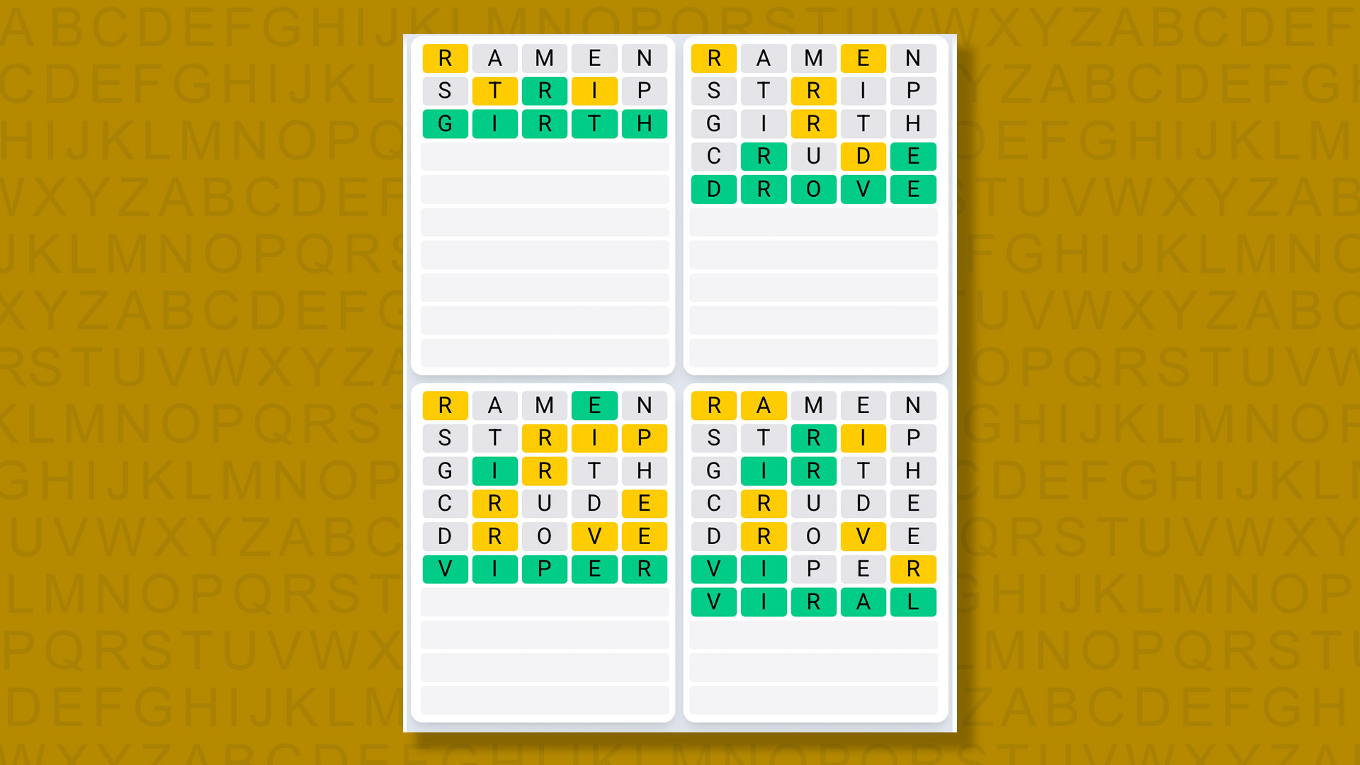 Quordle Daily Sequence answers for game 1547 on yellow background