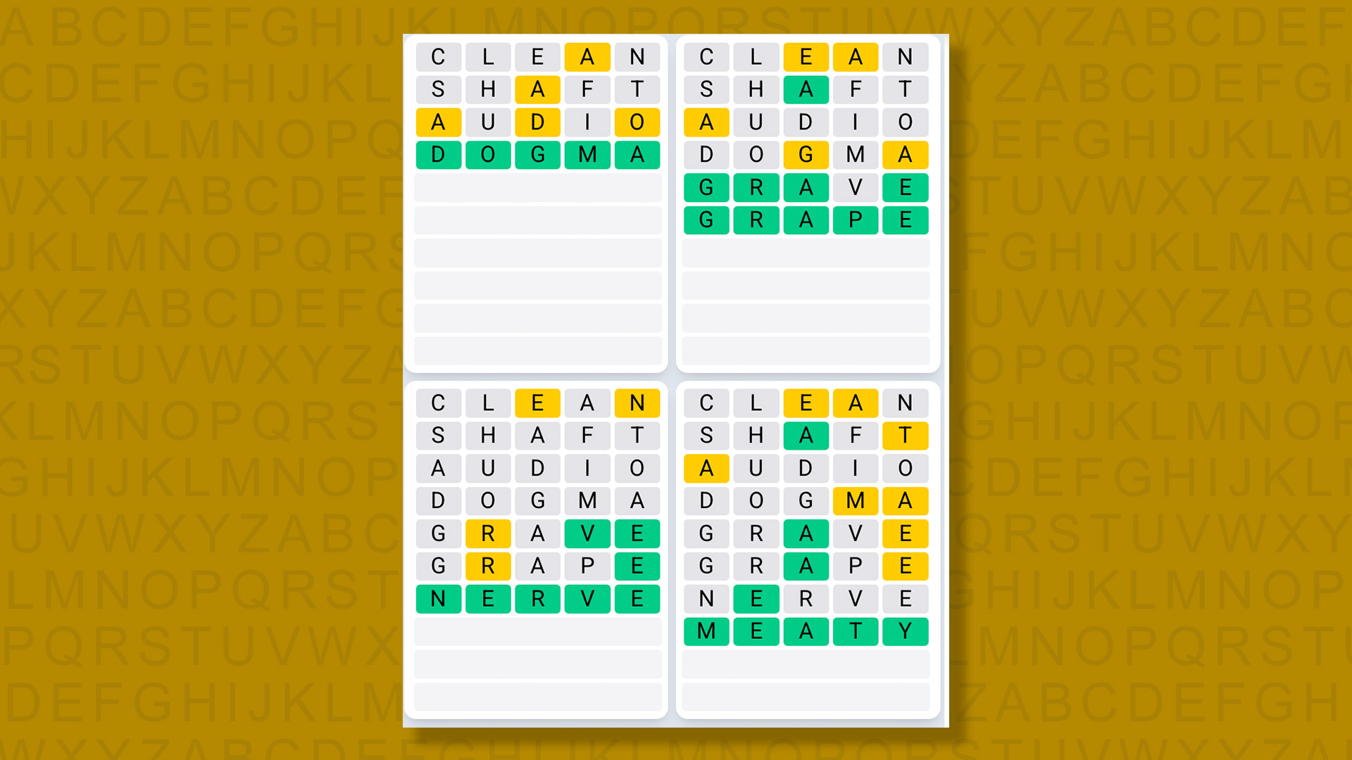 Quordle Daily Sequence answers for game 1548 on yellow background