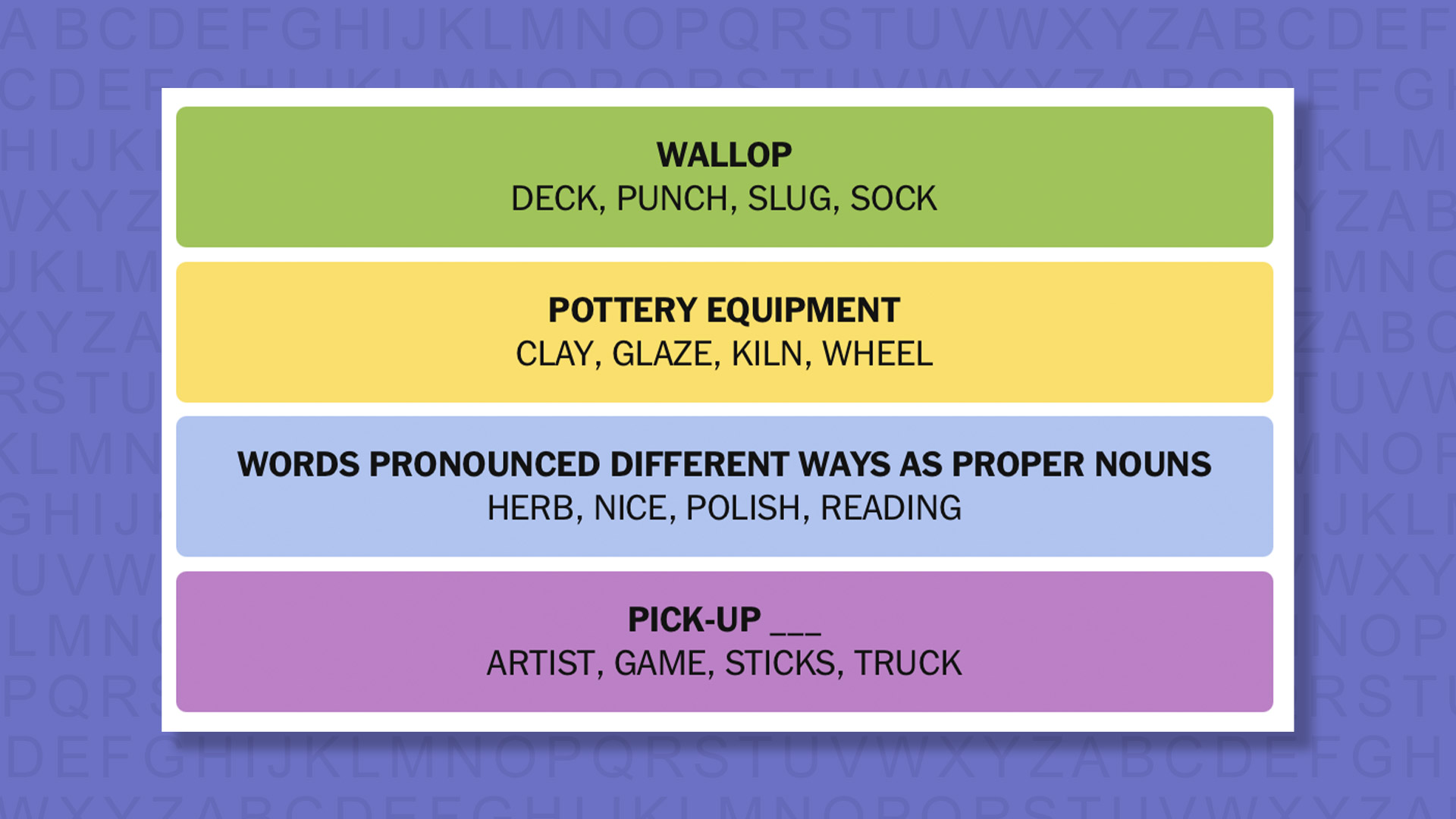 NYT Connections answers for game 1046 on purple background