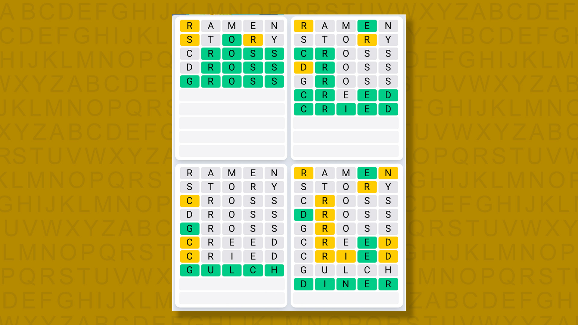 Quordle Daily Sequence answers for game 1549 on yellow background