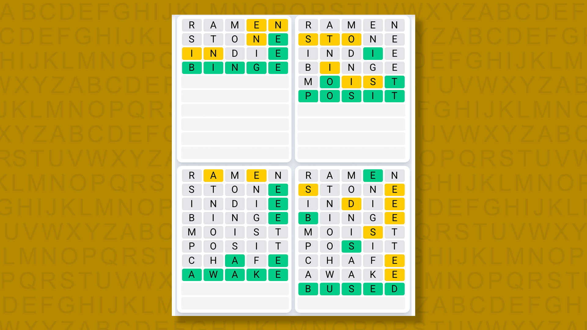 Quordle Daily Sequence answers for game 1550 on yellow background