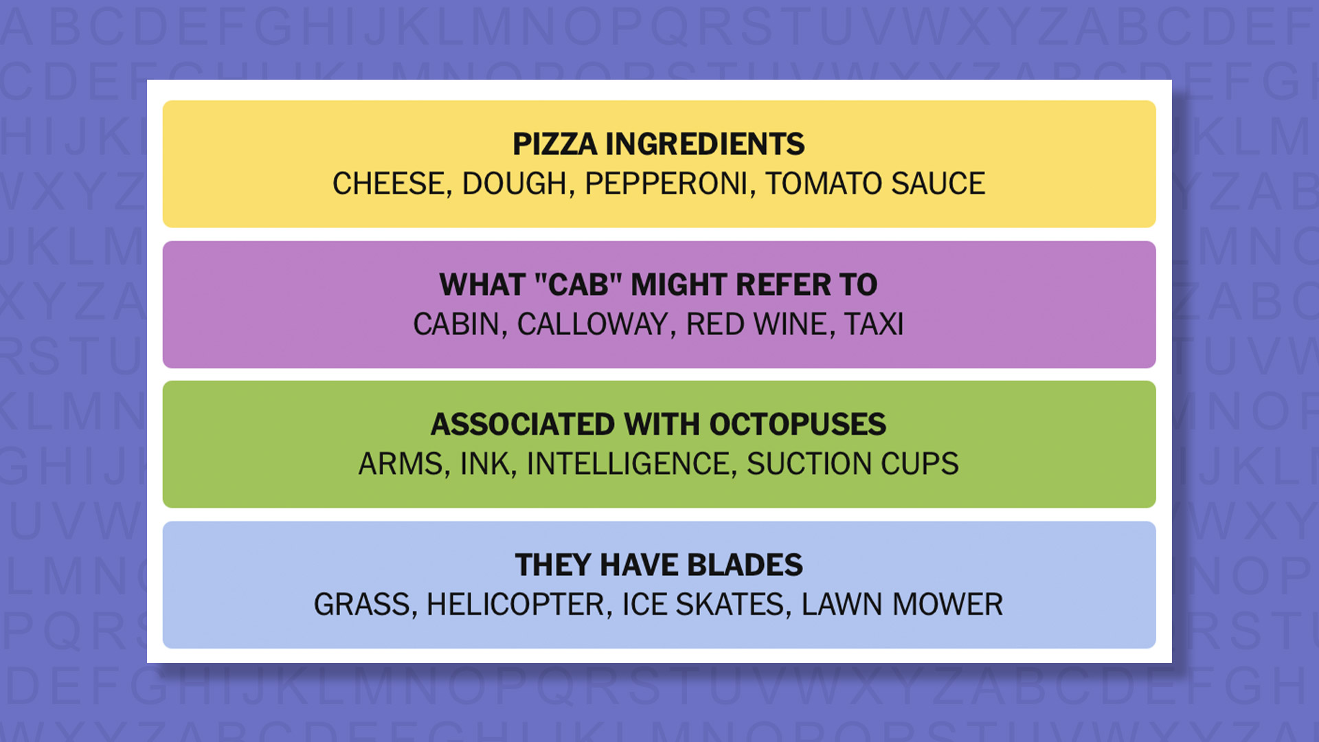 NYT Connections answers for game 1048 on purple background