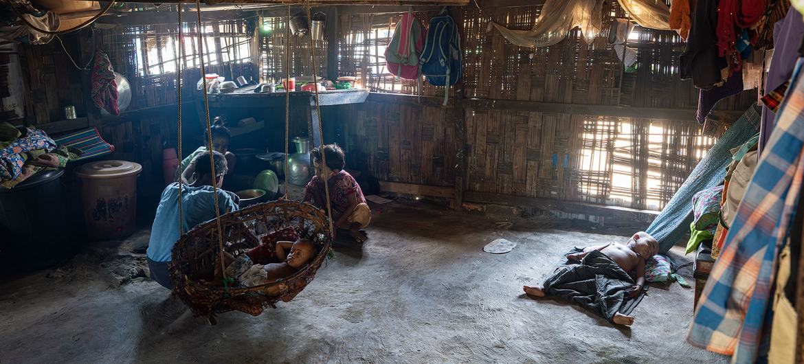 Inside an internally displaced persons camp in central Rakhine State, 2025. Myanmar already has around 3.6 million people, and this figure is expected to rise to around four million in 2026.