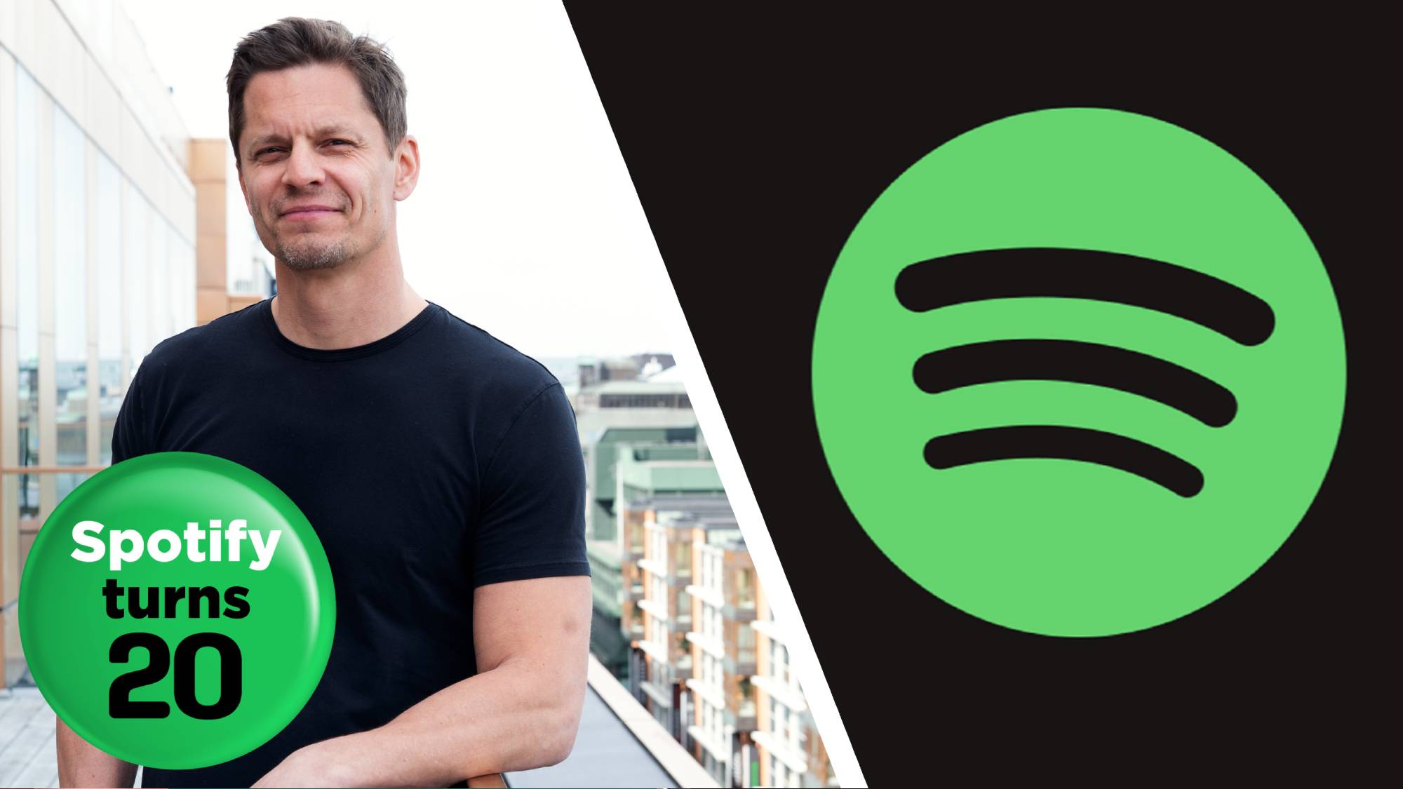 An image of Spotify's Sten Garmark next to the Spotify logo