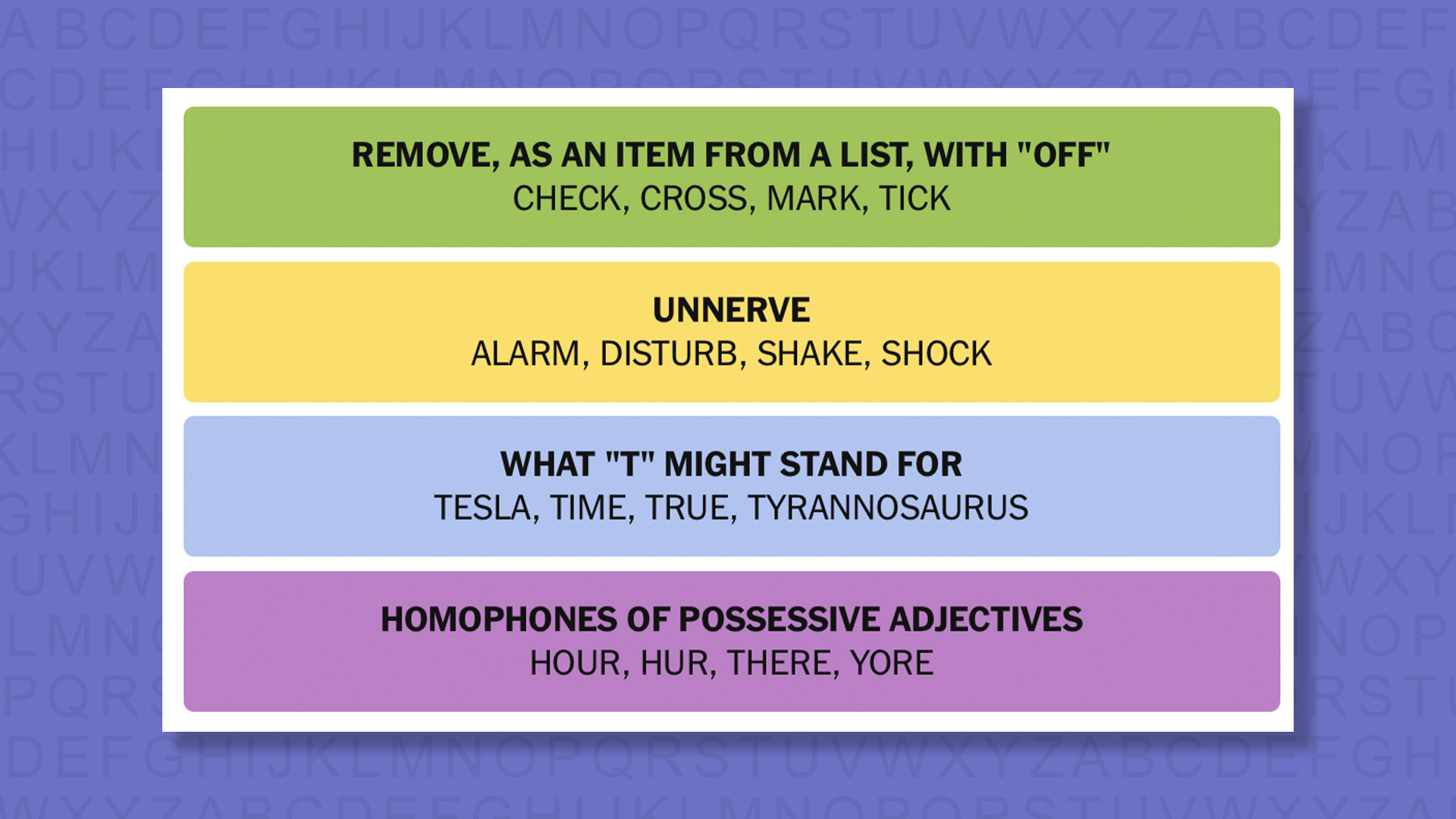 NYT Connections answers for game 1054 on purple background