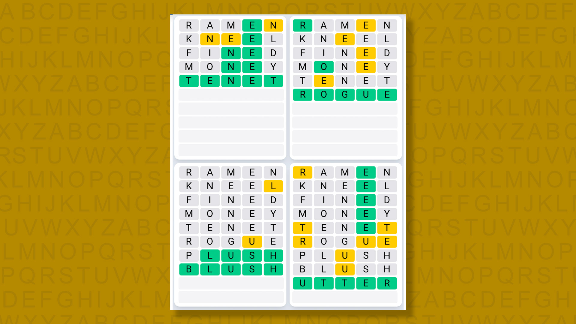 Quordle Daily Sequence answers for game 1557 on yellow background
