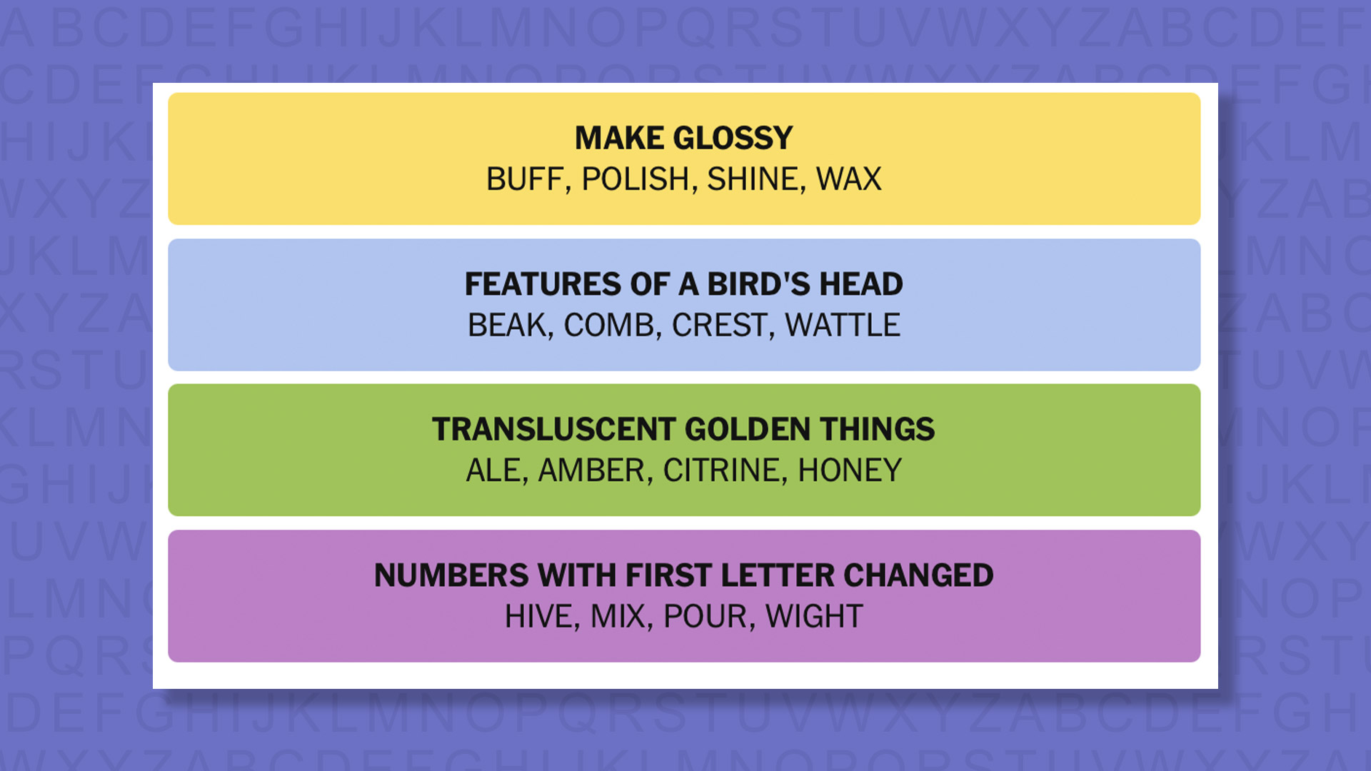 NYT Connections answers for game 1055 on purple background