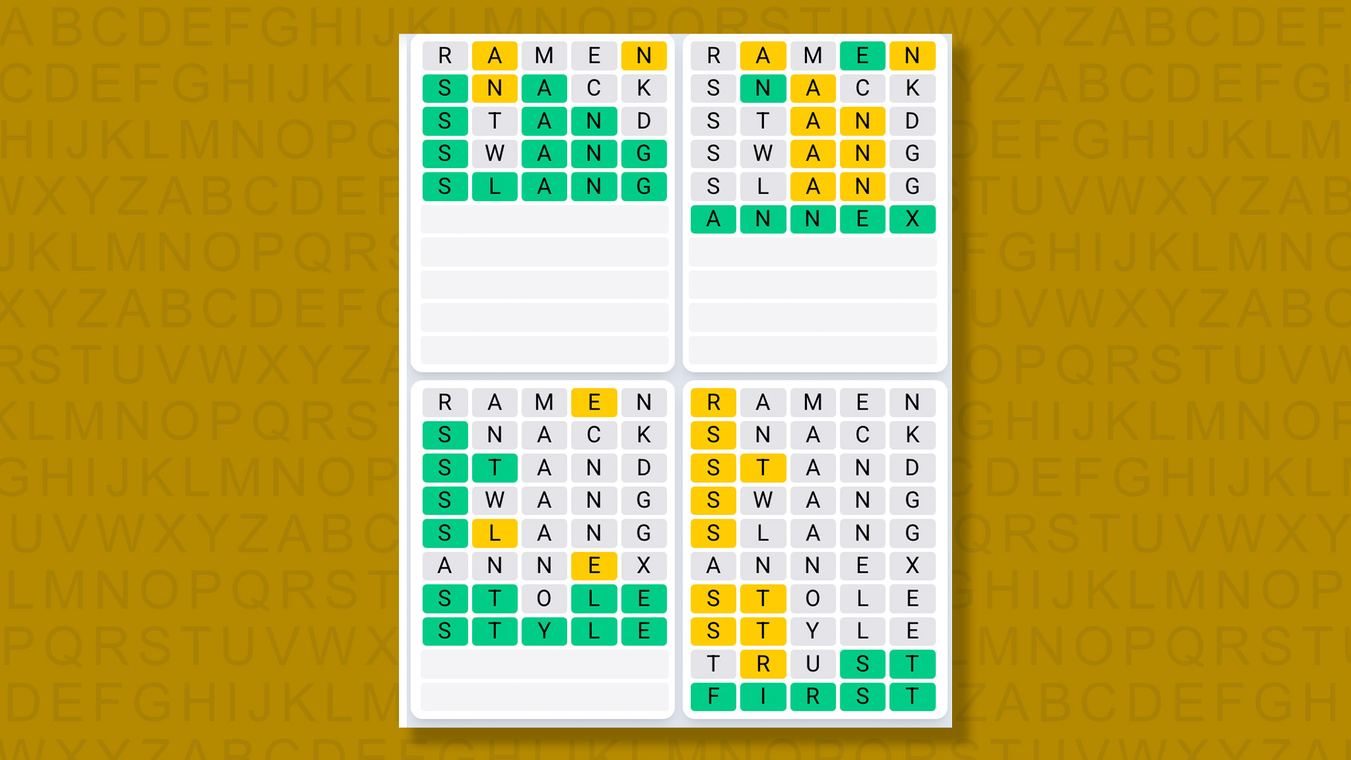 Quordle Daily Sequence answers for game 1559 on yellow background