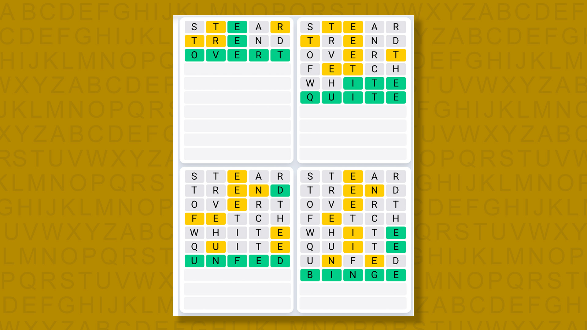 Quordle Daily Sequence Answers for the game 1560 on yellow background