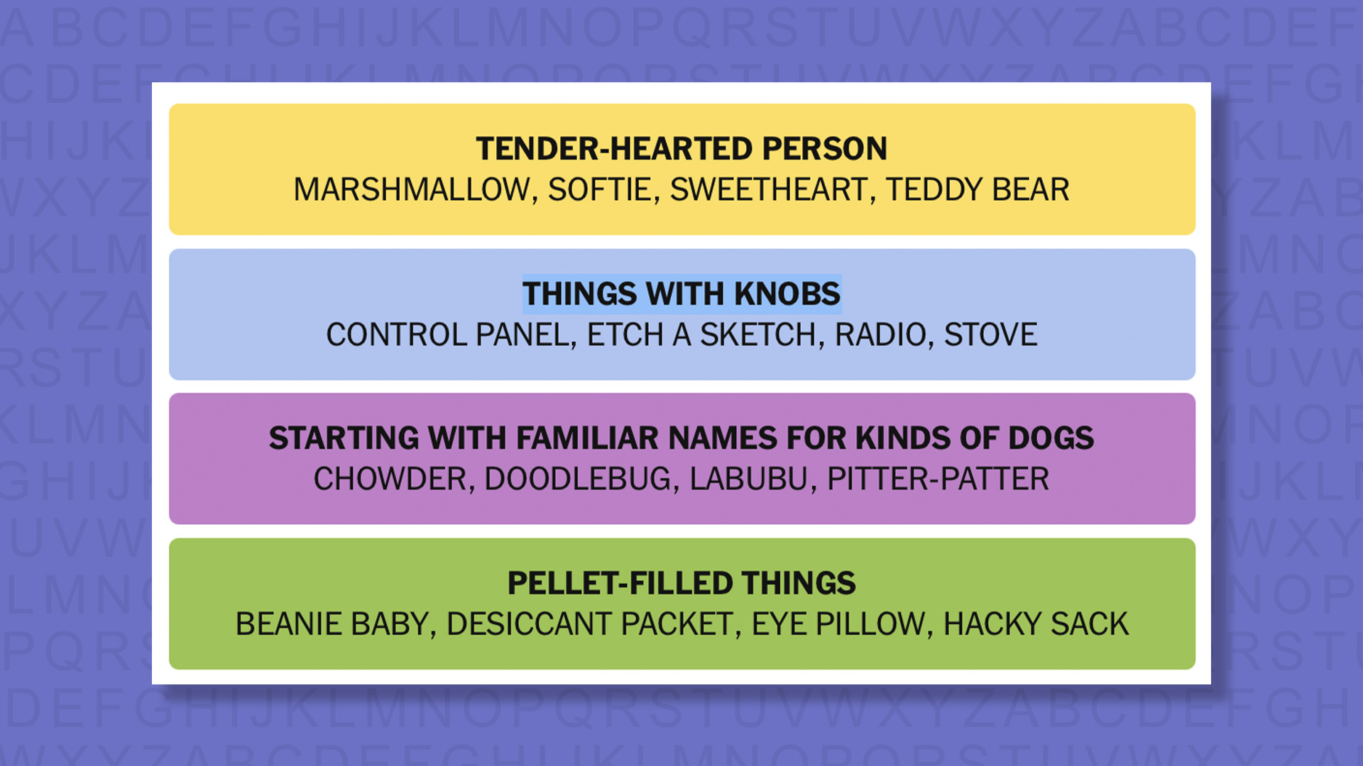 NYT Connections answers for game 1058 on purple background