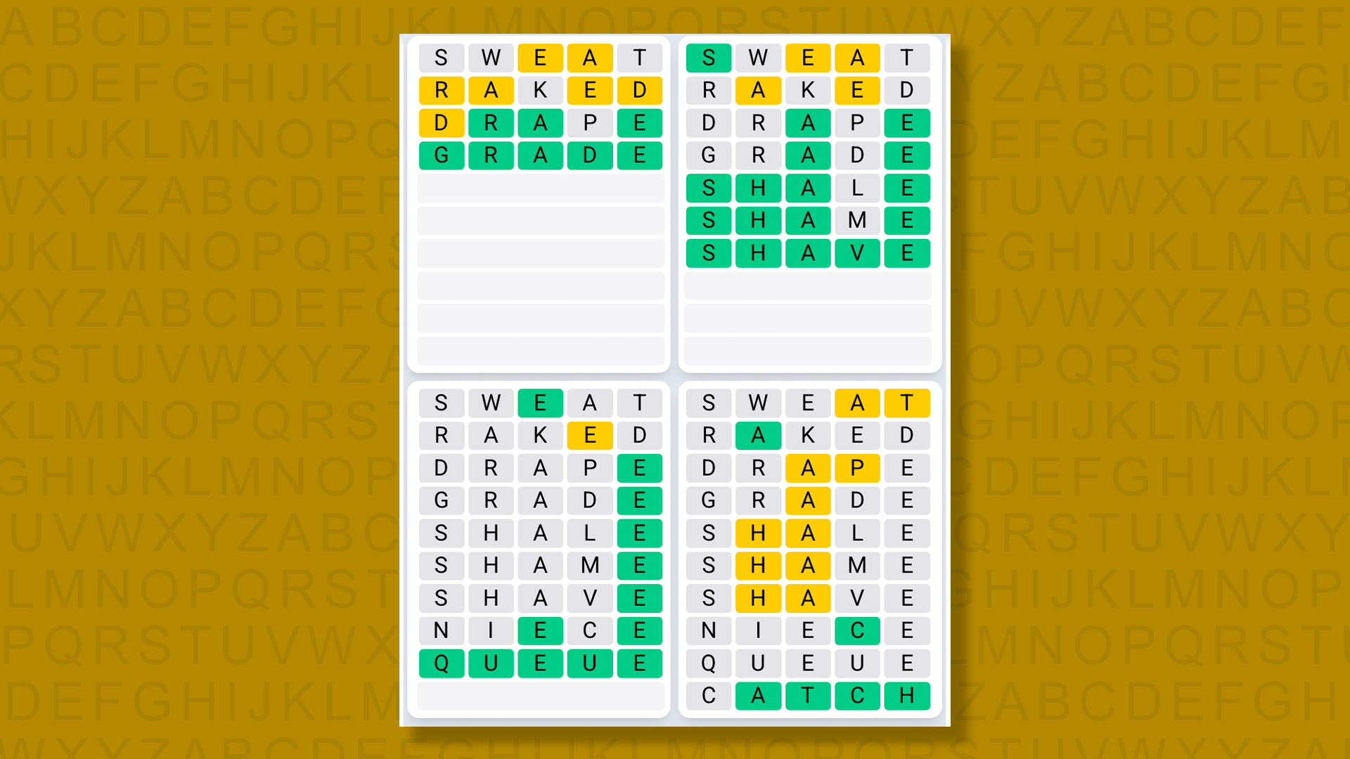 Quordle Daily Sequence answers for game 1561 on yellow background