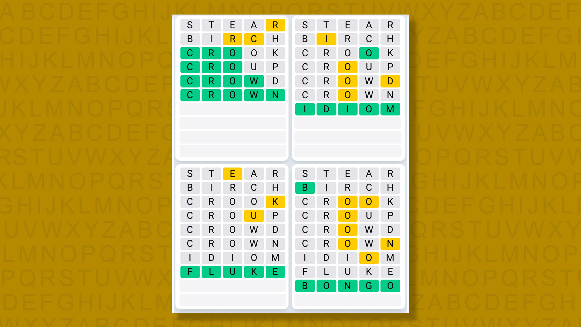 Quordle Daily Sequence answers for game 1562 on yellow background