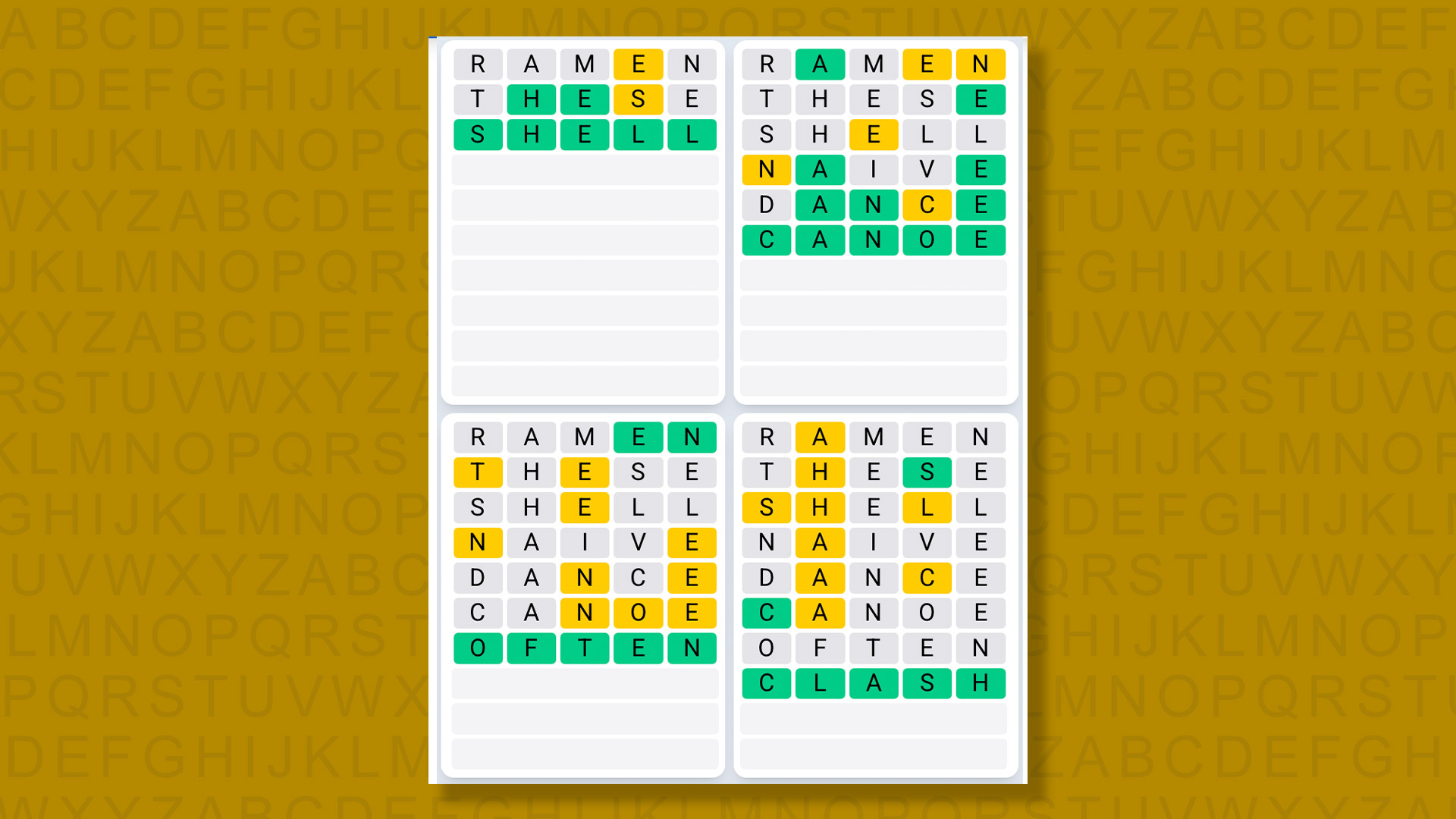 Quordle Daily Sequence answers for game 1563 on yellow background