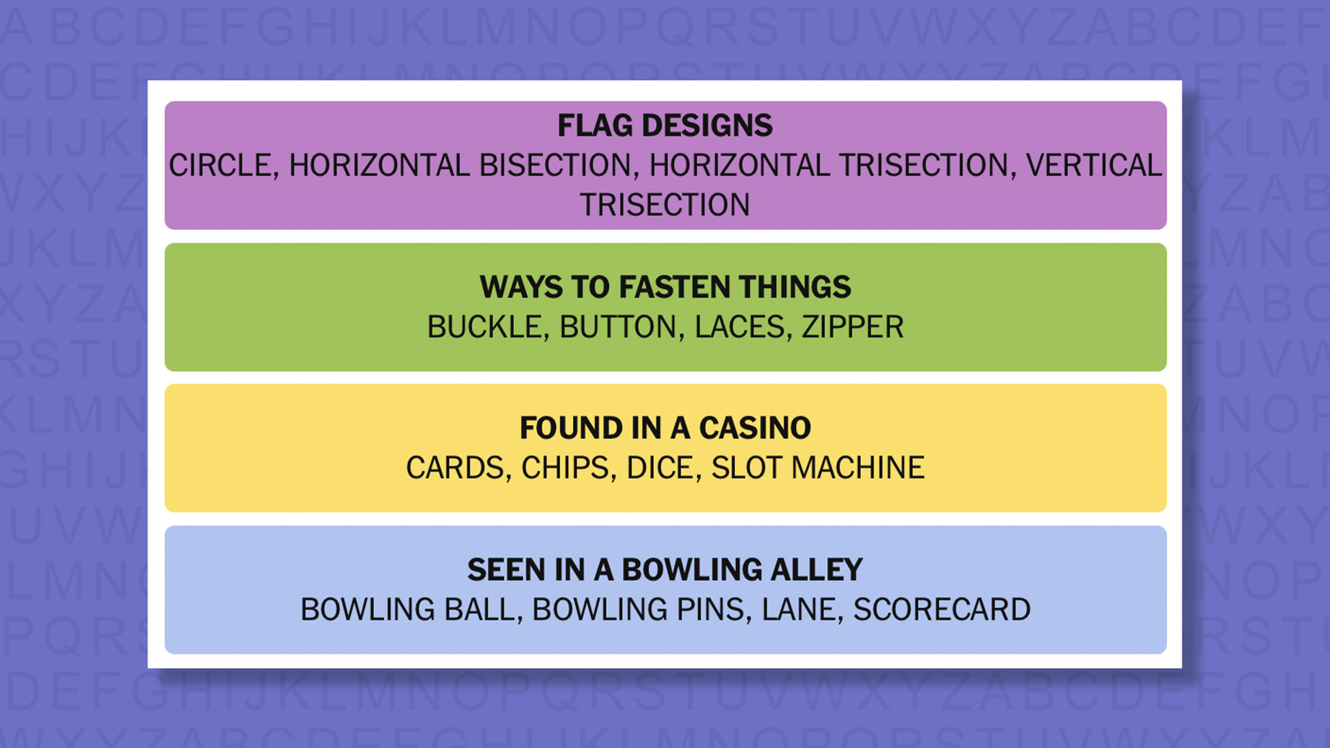 NYT Connections answers for game 1060 on purple background