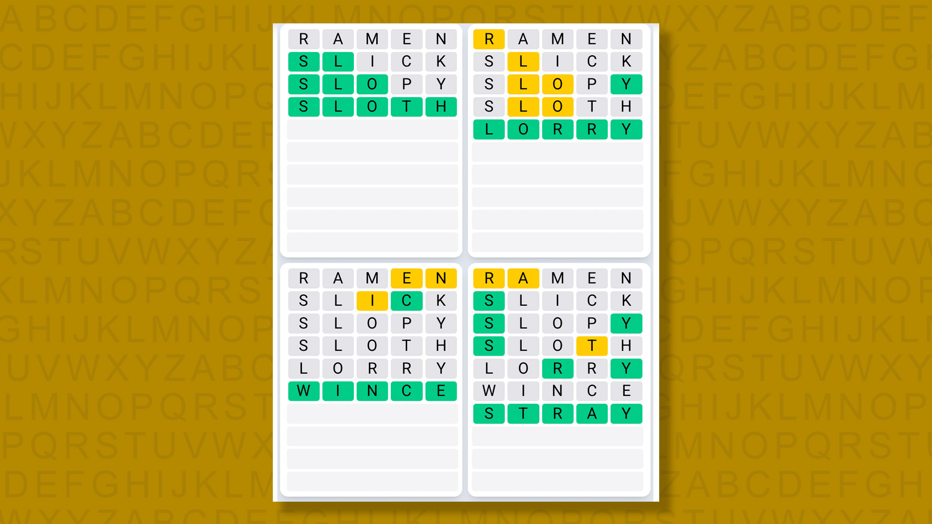 Quordle Daily Sequence answers for game 1564 on yellow background