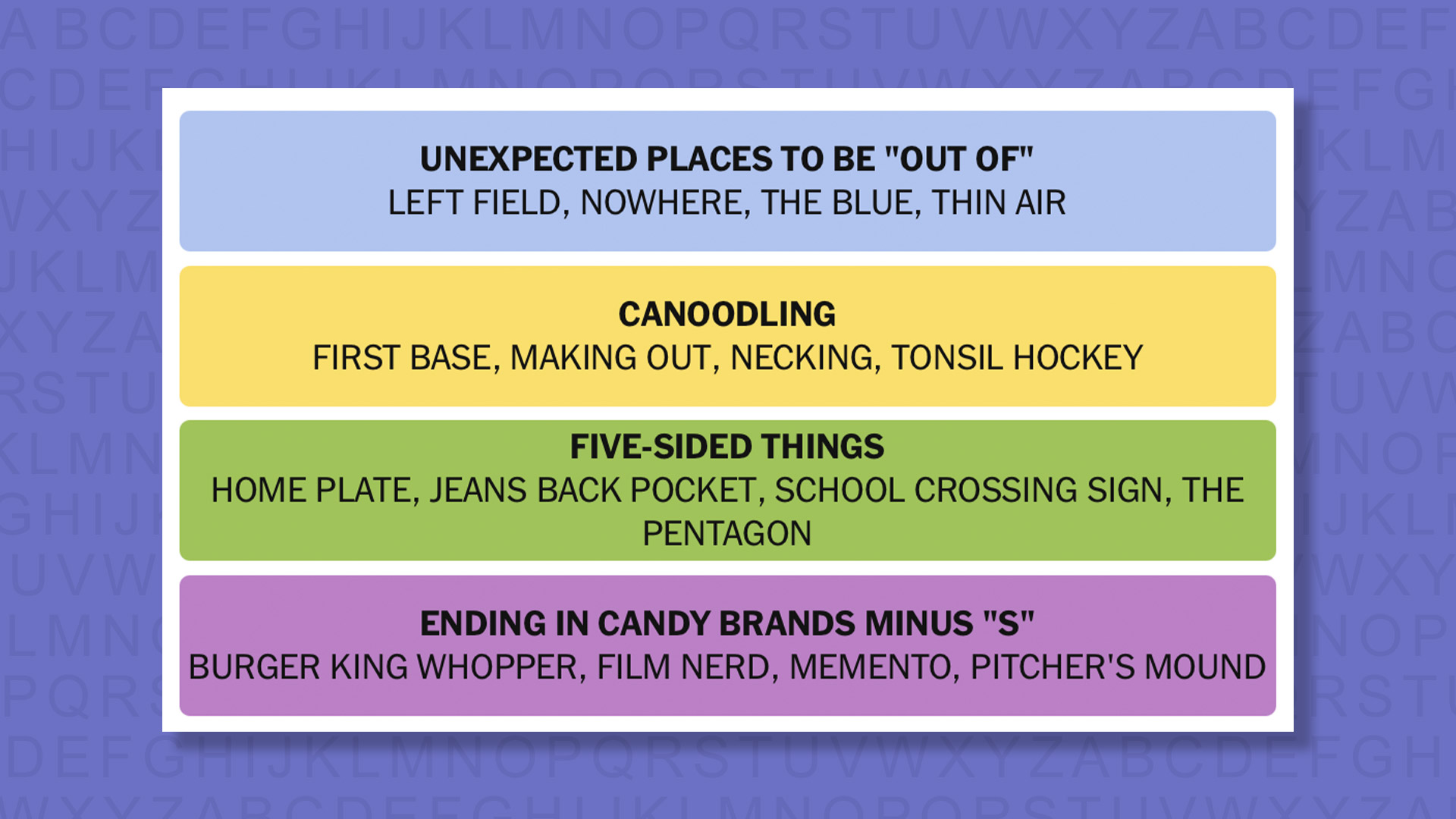 NYT Connections answers for game 1062 on purple background