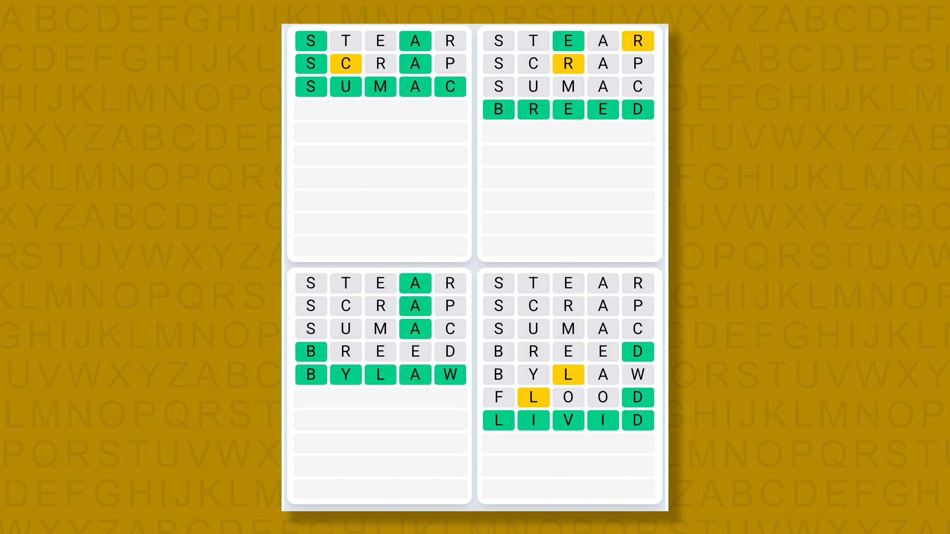 Quordle Daily Sequence answers for game 1565 on yellow background