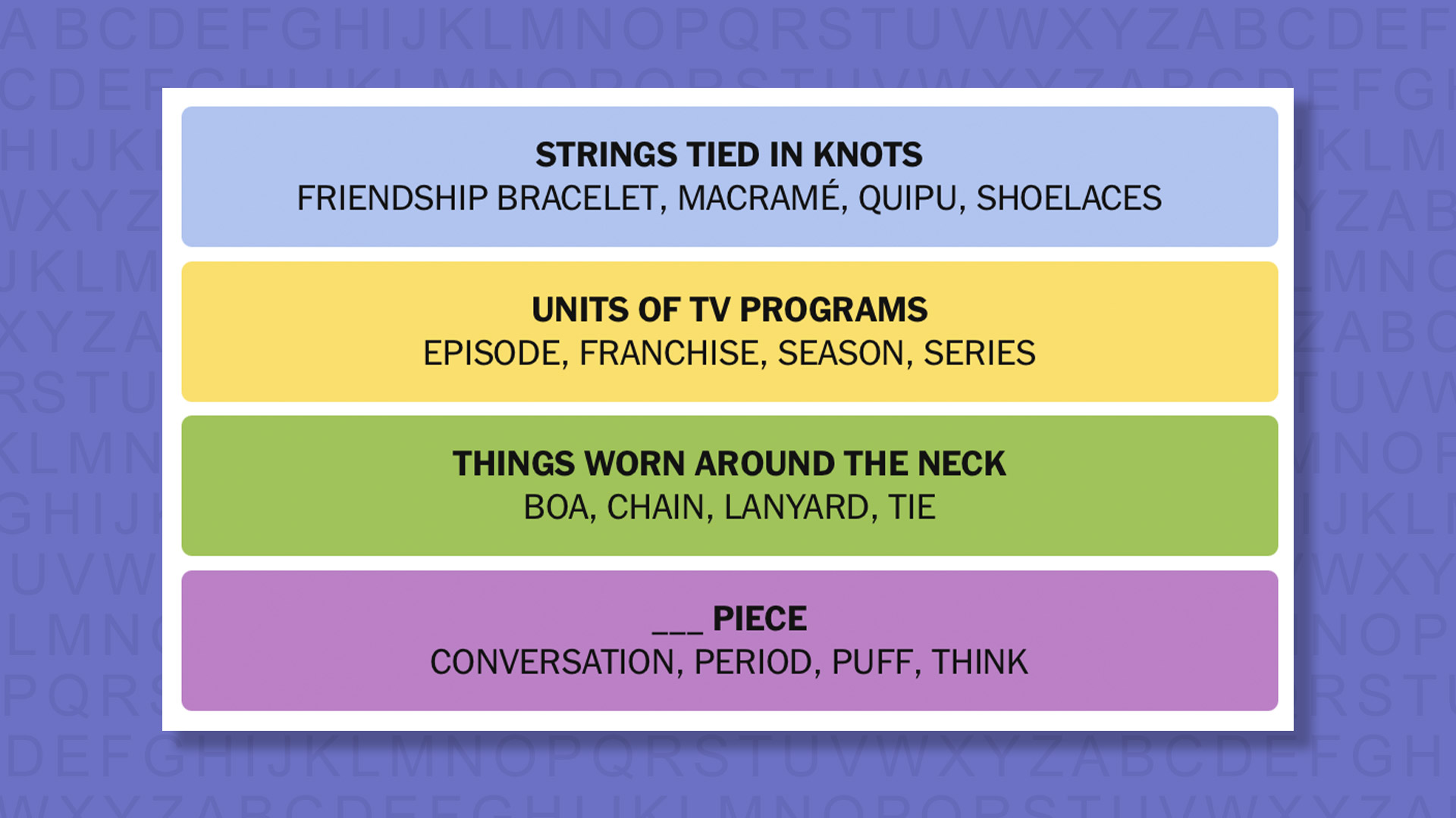 NYT Connections answers for game 1063 on purple background