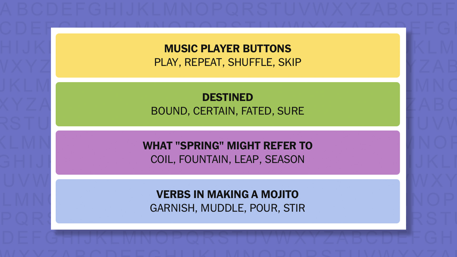 NYT Connections answers for game 1064 on purple background
