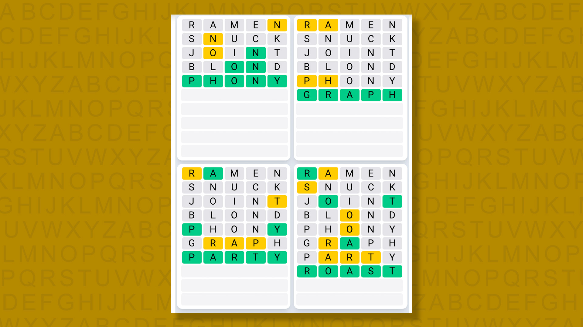 Quordle Daily Sequence answers for game 1567 on yellow background
