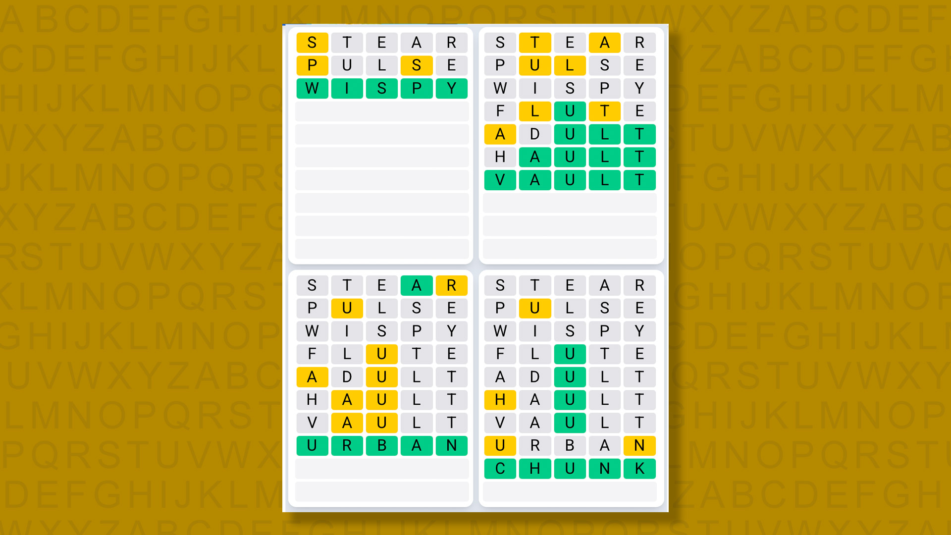Quordle Daily Sequence answers for game 1569 on yellow background