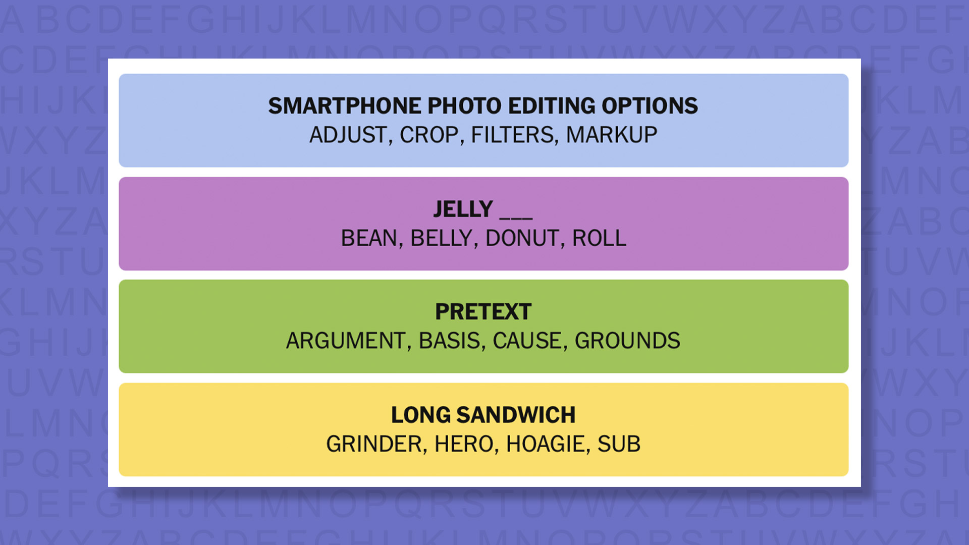 NYT Connections answers for game 1067 on purple background