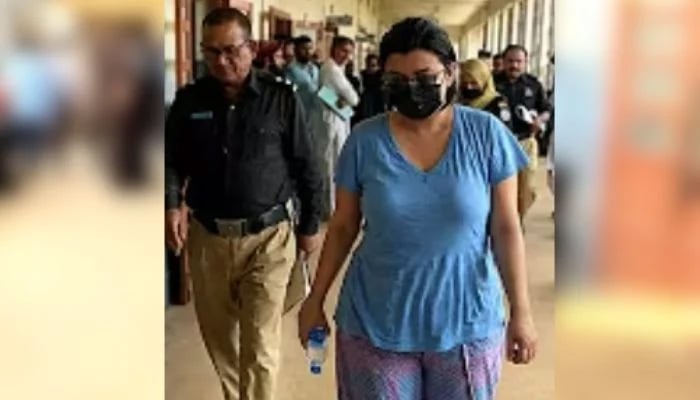 Police produce suspected drug peddler Anmol alias Pinky before a local court in Karachi on May 12, 2026. — YouTube/PK Press Club News/screengrab