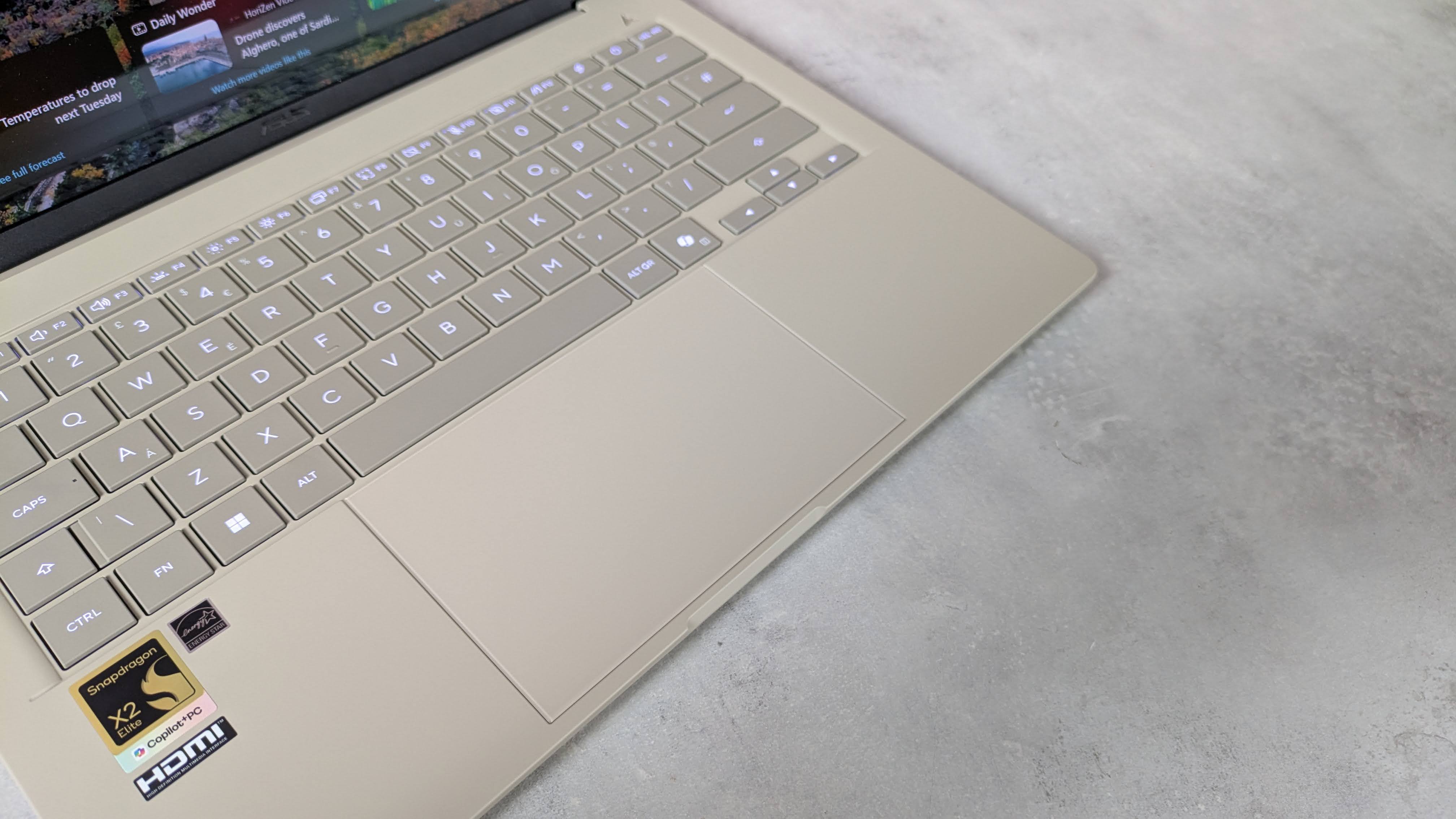Close-up of the touchpad of an Asus laptop