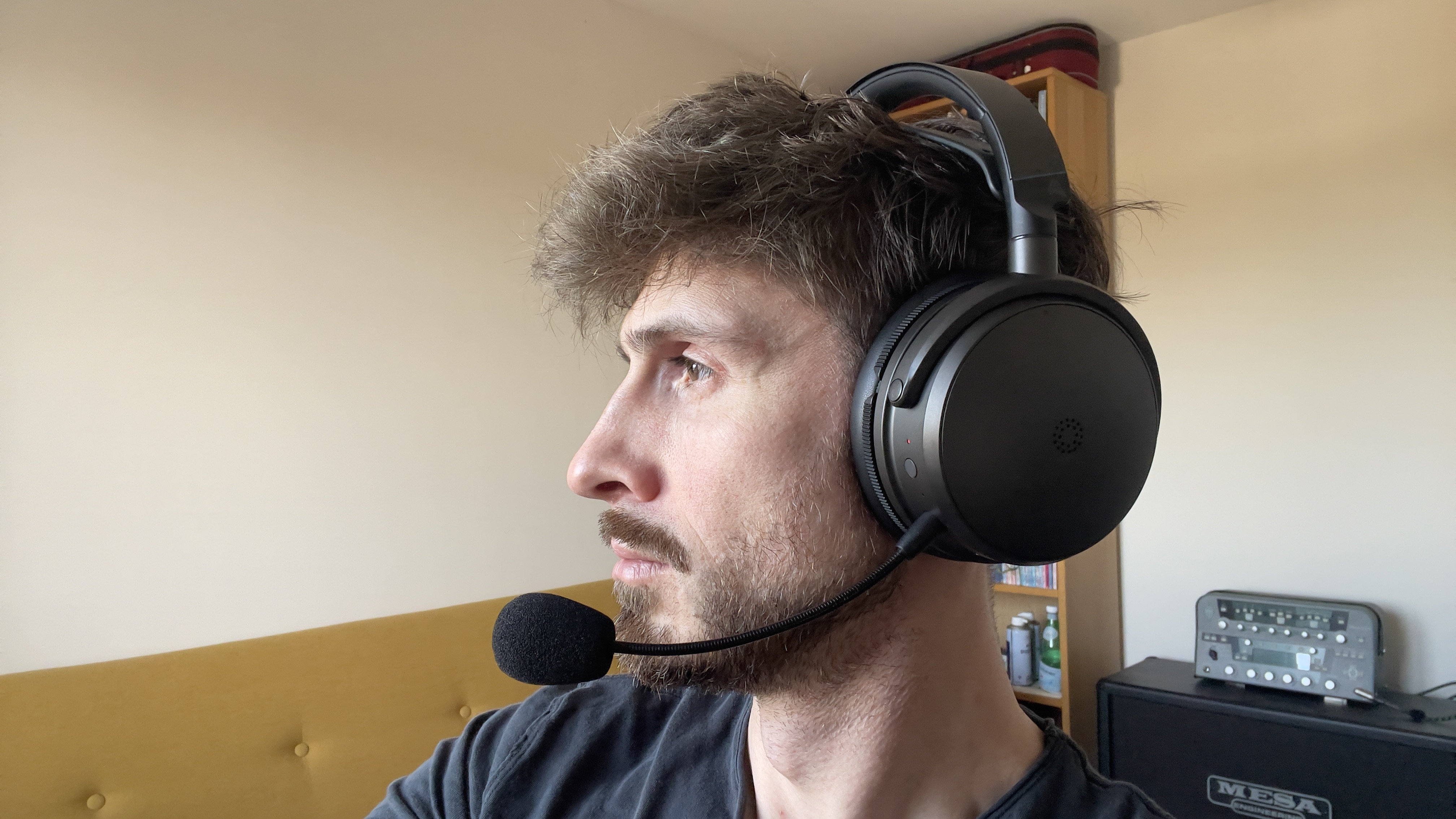 A man wearing headphones with a microphone