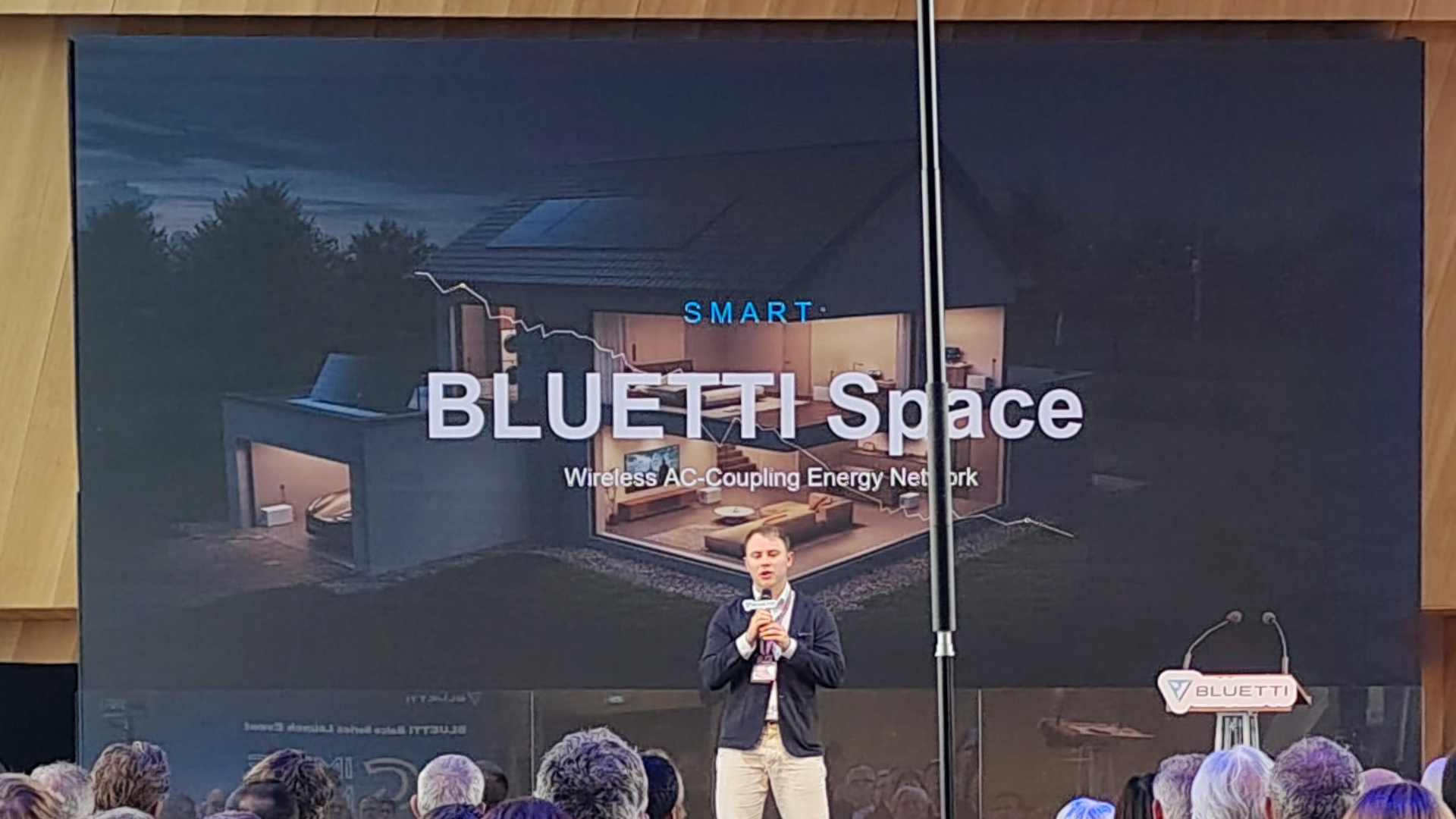 A slide showcasing Bluetti Space with a speaker in front