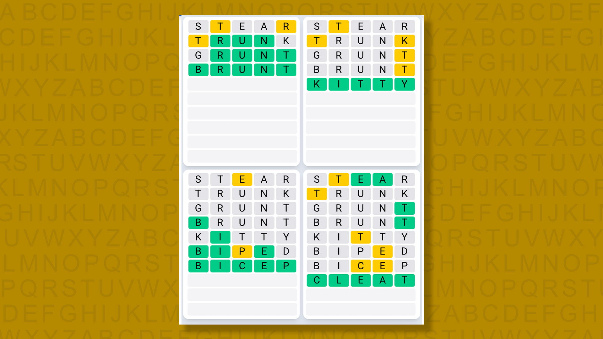 Quordle Daily Sequence answers for the game 1577 on yellow background