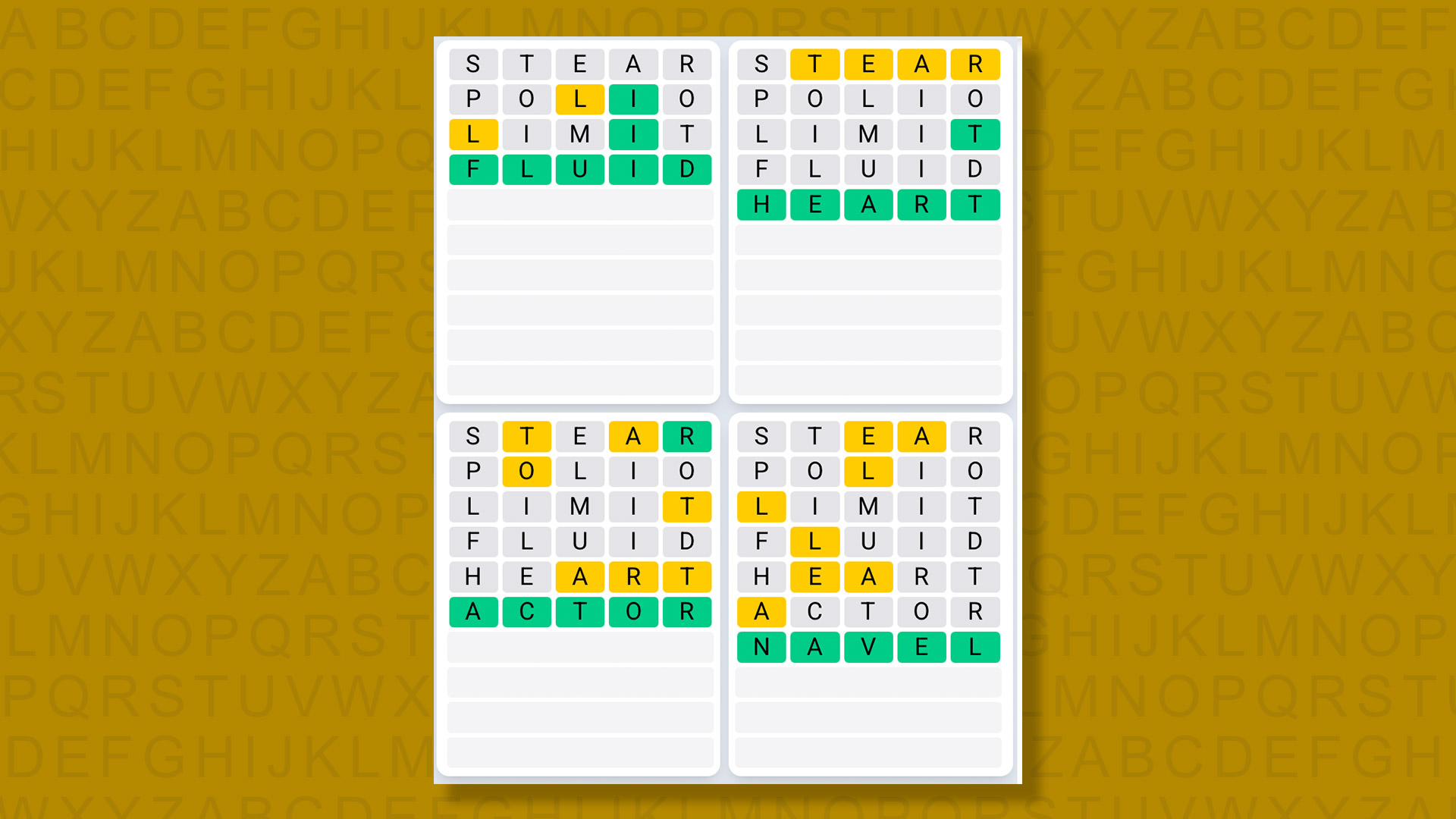 Quordle Daily Sequence answers for game 1578 on yellow background