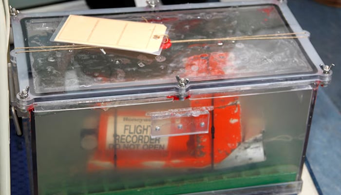 The Cockpit Voice Recorder (CVR), one of two flight recorders on the Air France Rio-Paris flight that crashed in 2009, is to be presented to the media before a press conference at the BEA headquarters in Le Bourget, north of Paris, May 12, 2011. — Reuters