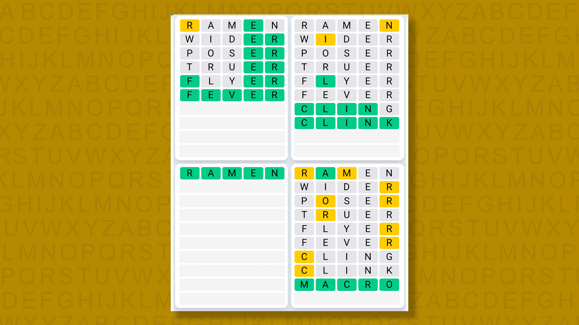Quordle Daily Sequence answers for game 1581 on yellow background