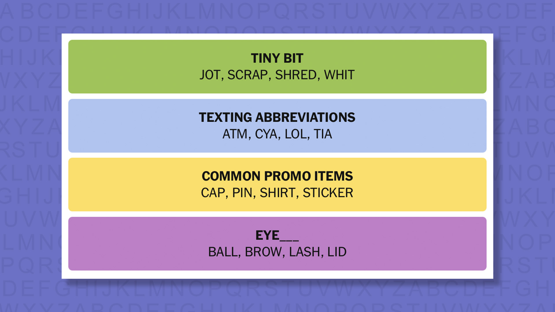 NYT Connections answers for game 1079 on purple background