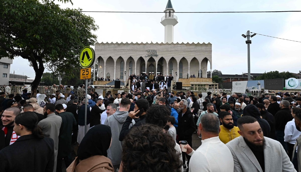 Muslim worshipers gather in front of the Lakemba Mosque, after Eid ul Adha prayers, in western Sydney, Australia, May 27, 2026. — AFP