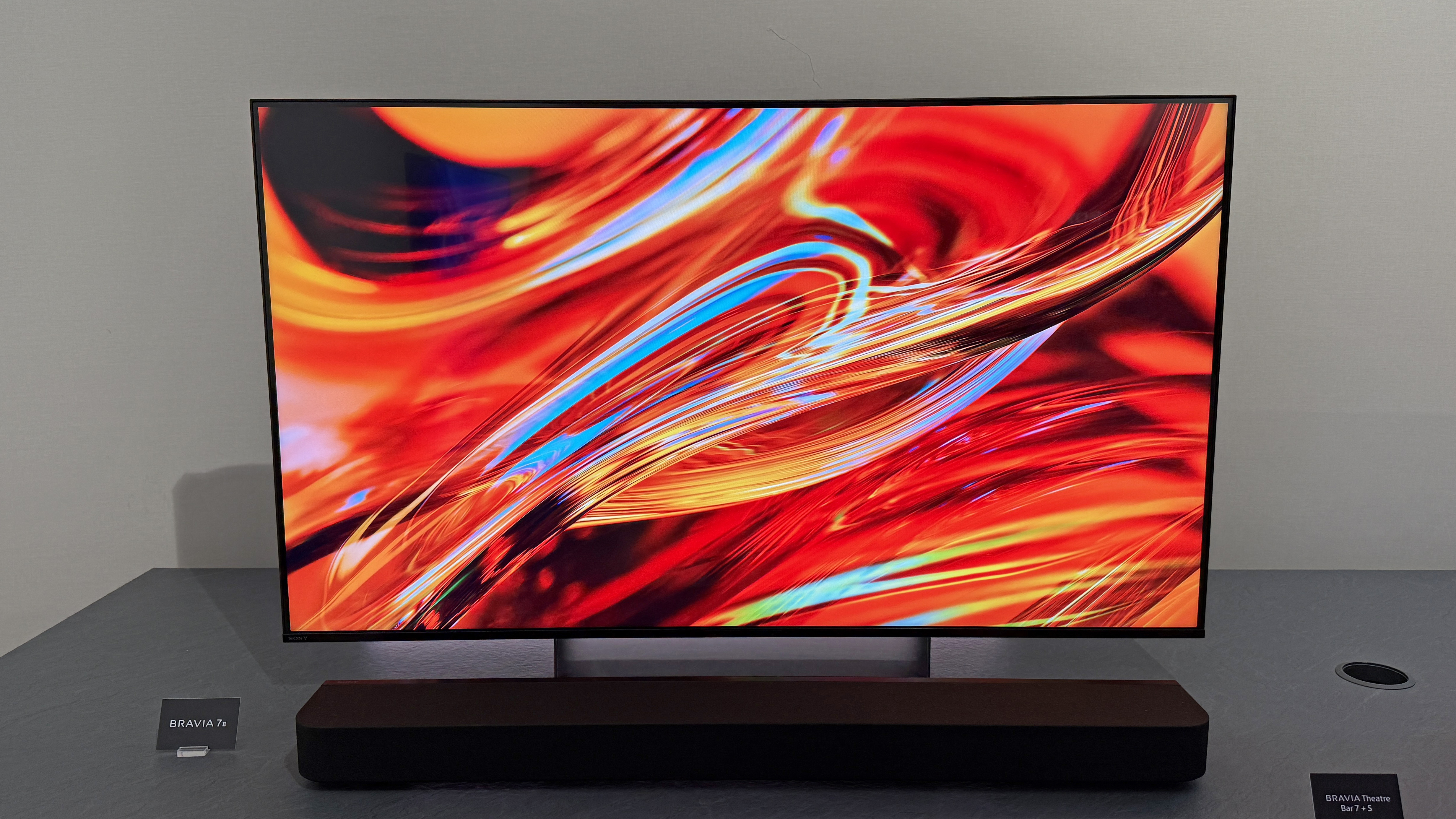 The Sony Bravia 7 II TV showing a colorful red swirl of light
