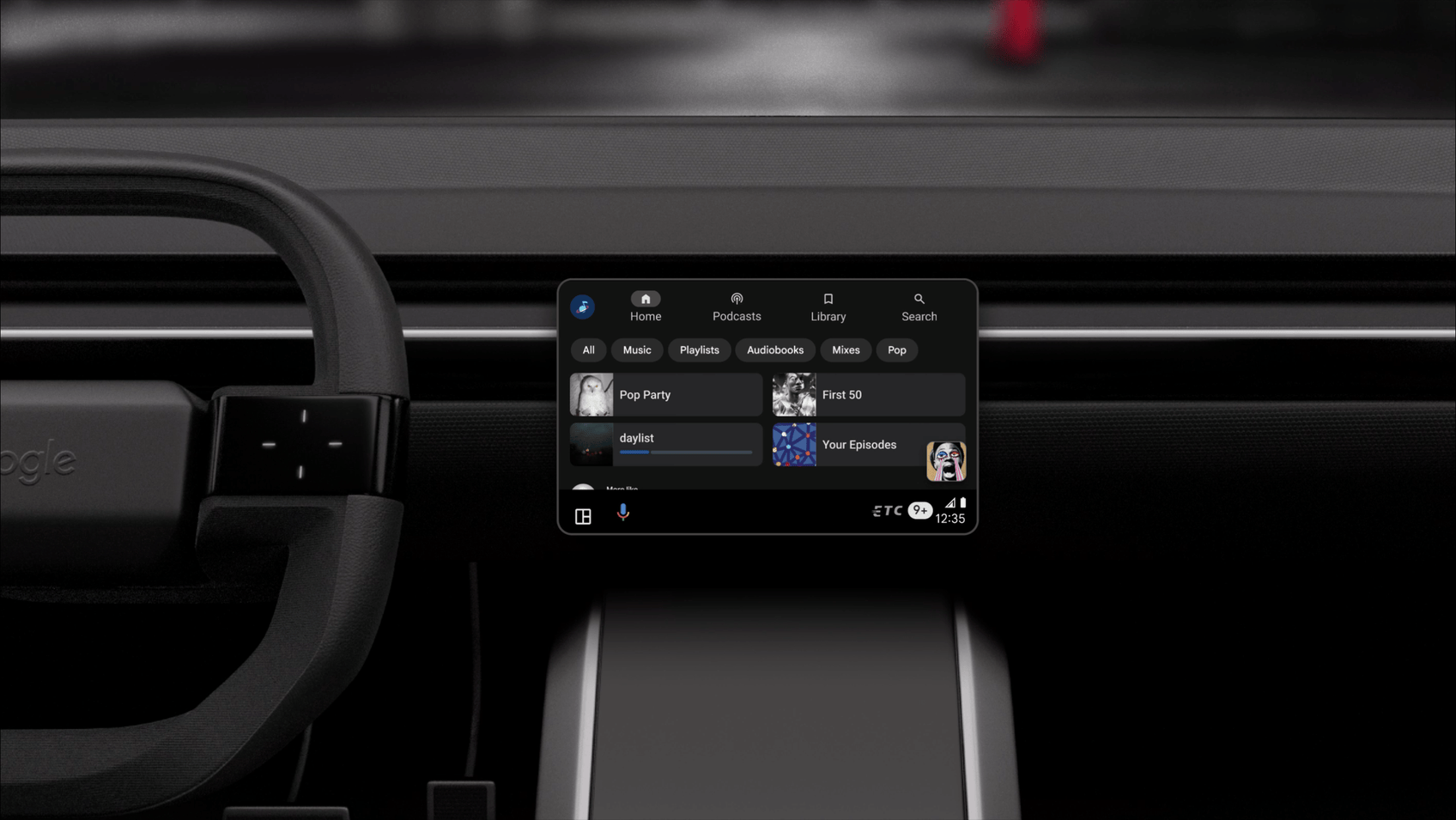 A GIF showing the new dashboard designs for music apps in Android Auto