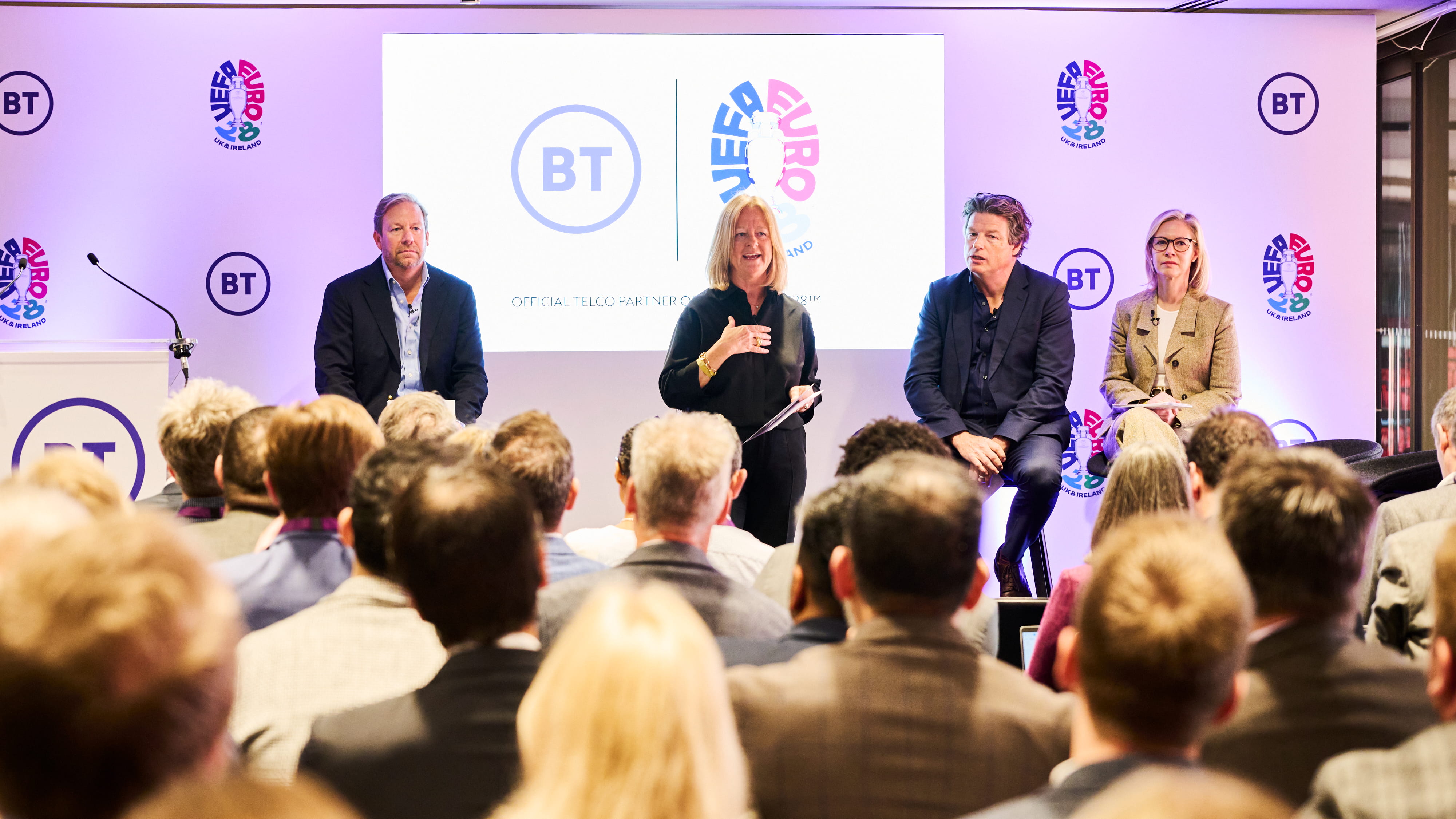 Allison Kirkby, CEO of BT Group, speaking to a room