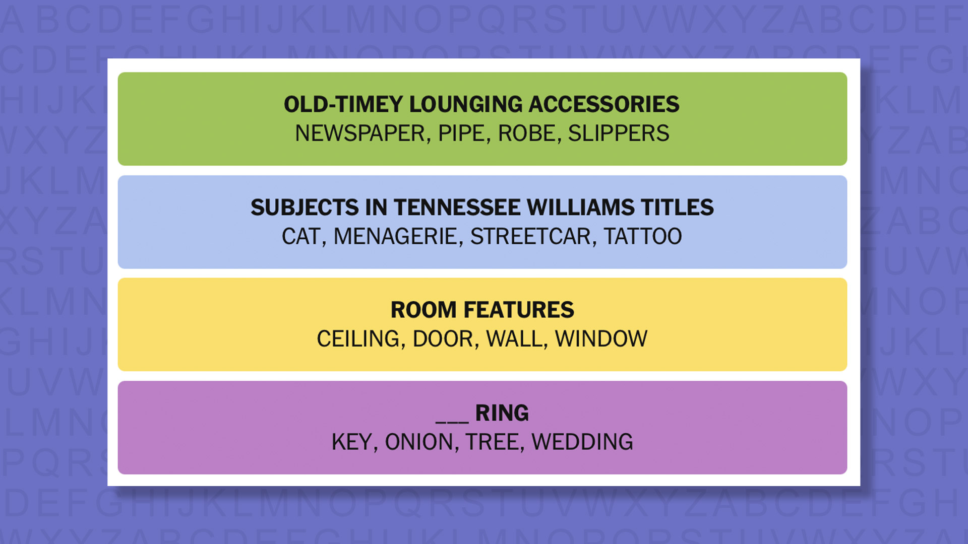 NYT Connections answers for game 1086 on purple background